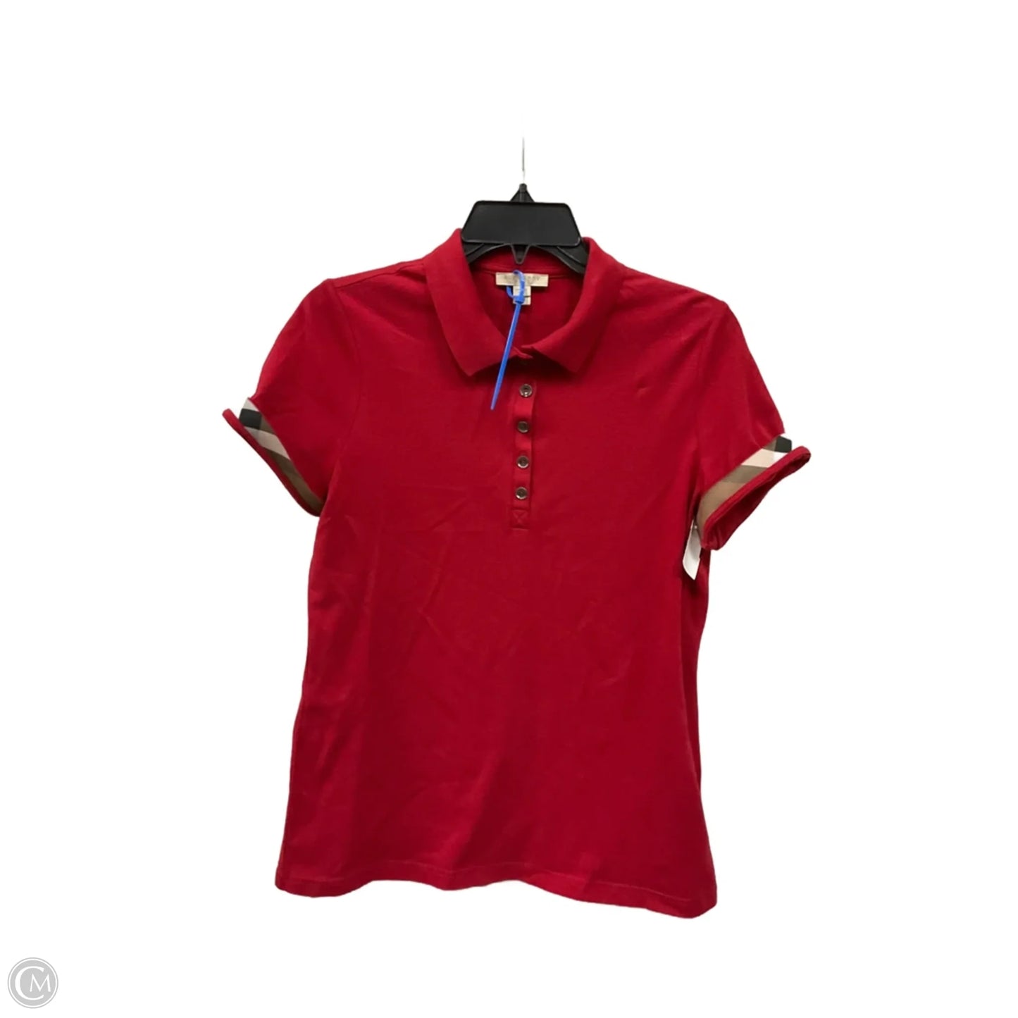 Top Short Sleeve Luxury Designer By Burberry In Red, Size: M