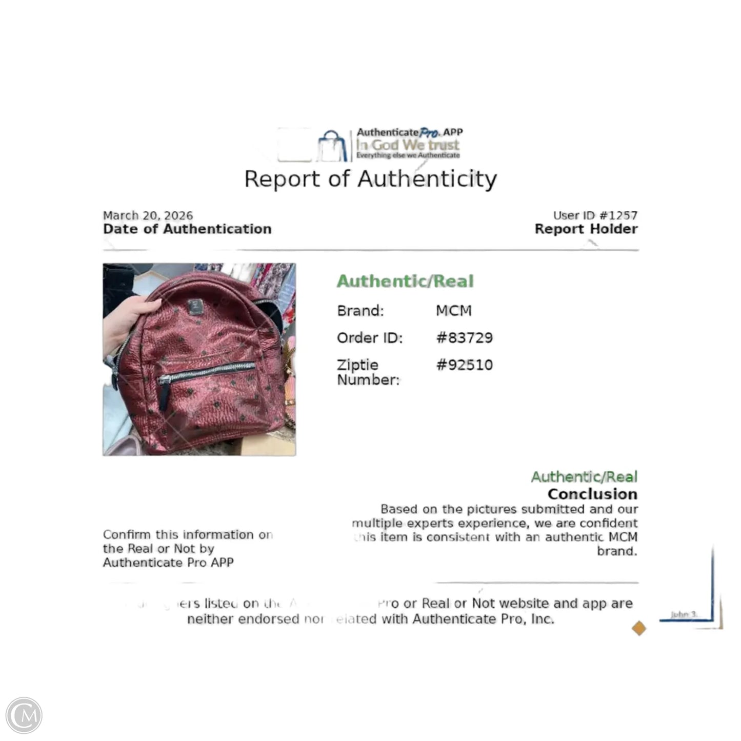 Backpack Luxury Designer By Mcm, Size: Medium