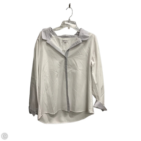 Blouse Long Sleeve By Calvin Klein In White, Size: Xl