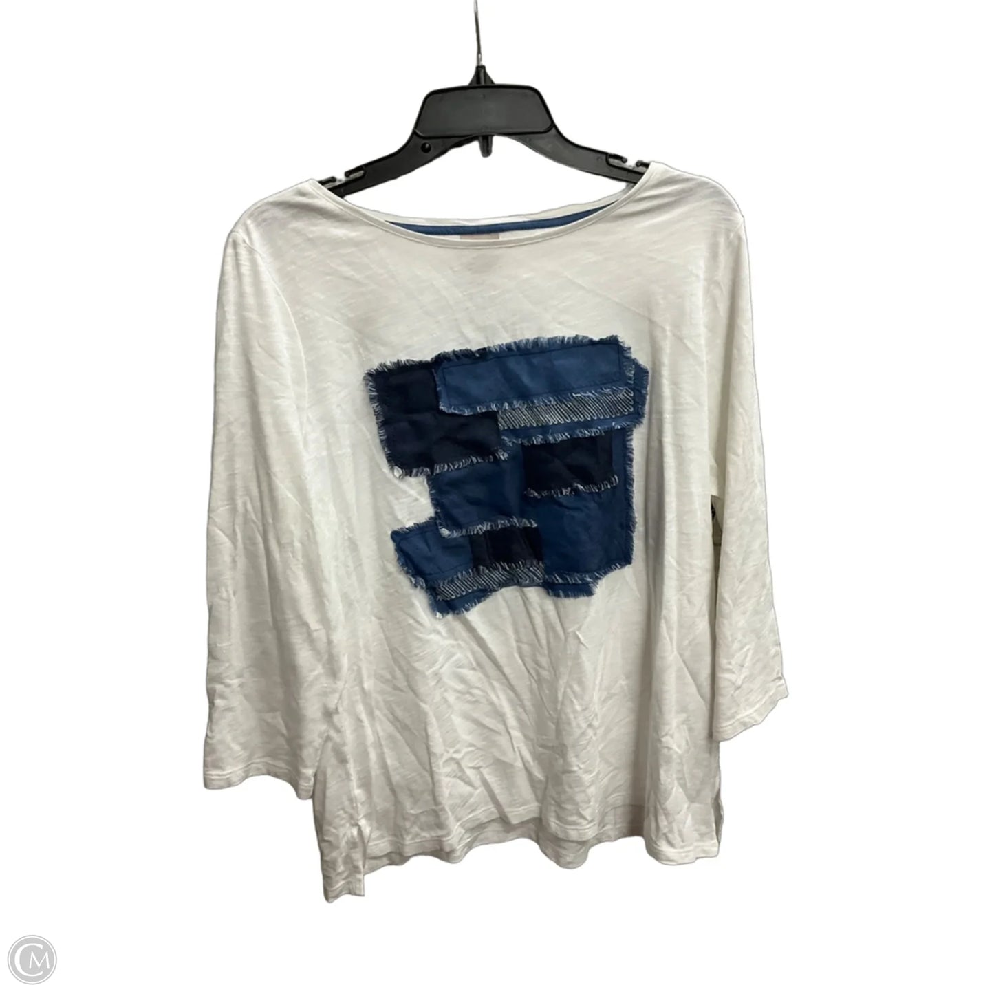 Top 3/4 Sleeve By Chicos In Blue & White, Size: L