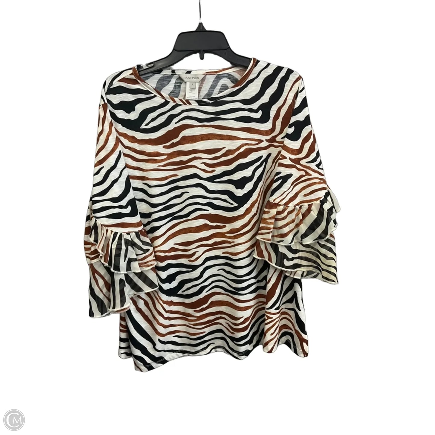 Top 3/4 Sleeve By Multiples In Animal Print, Size: L