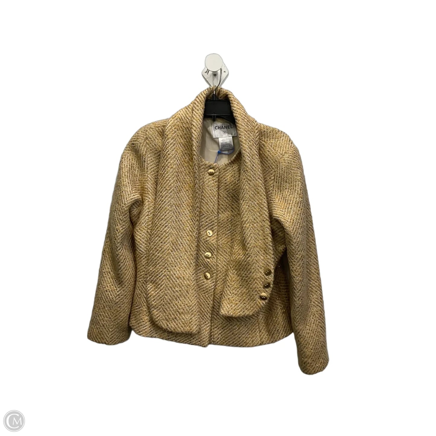 Blazer Luxury Designer By Chanel In Gold, Size: M