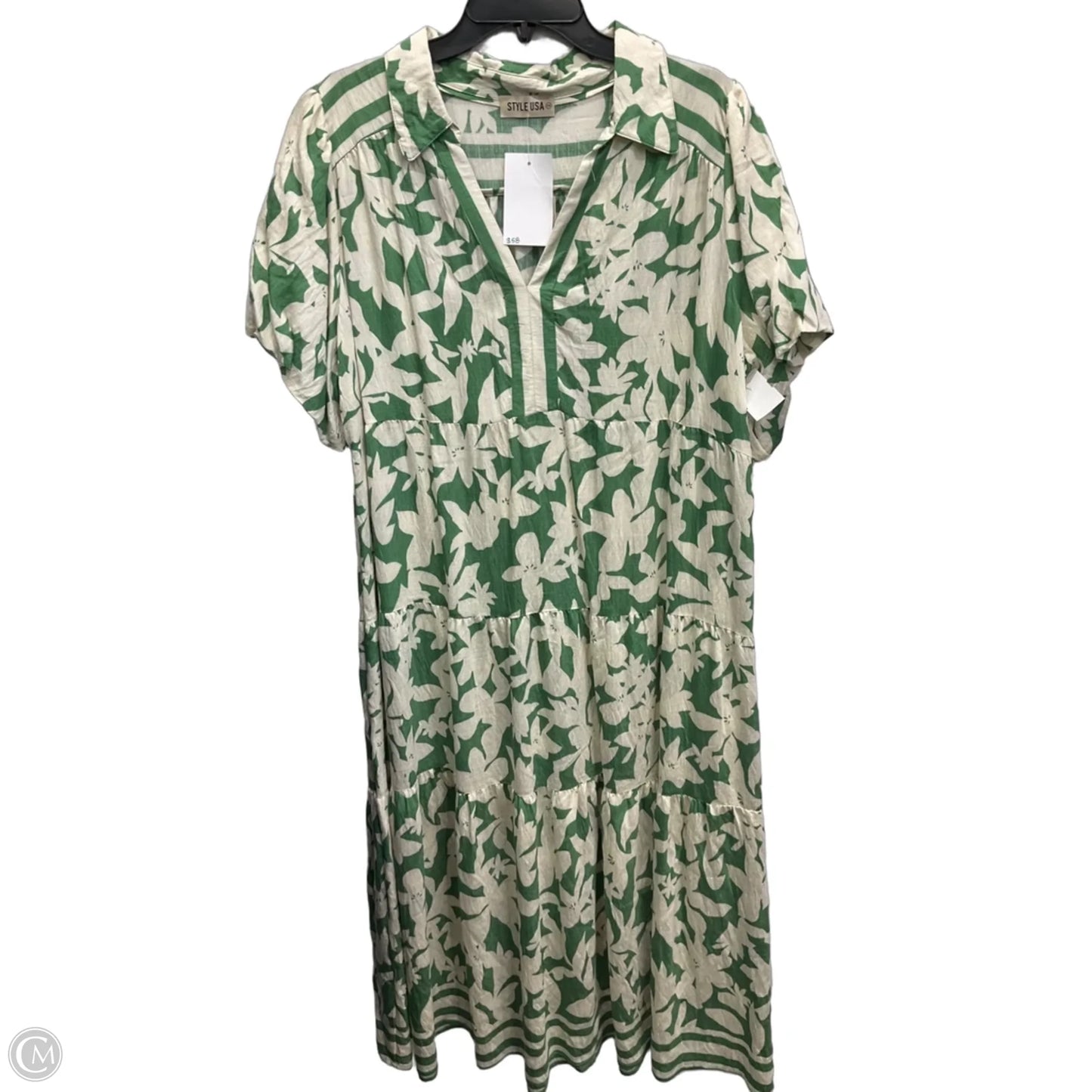 Dress Casual Maxi By Clothes Mentor In Green & Tan, Size: 1x