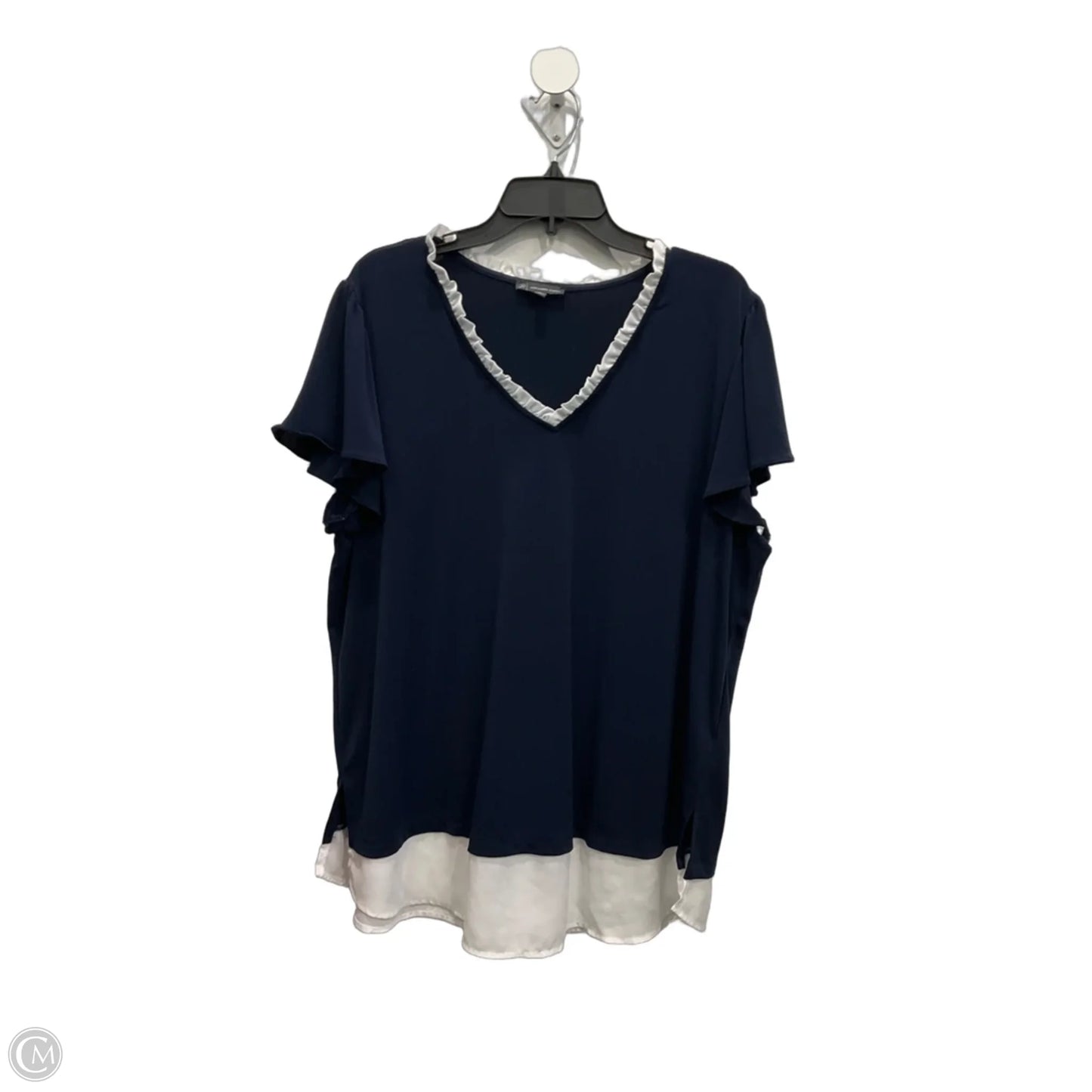 Top Short Sleeve By Adrianna Papell In Navy, Size: 1x