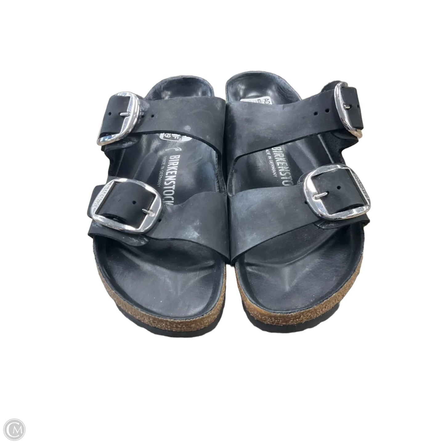 Sandals Flats By Birkenstock In Black & Tan, Size: 9