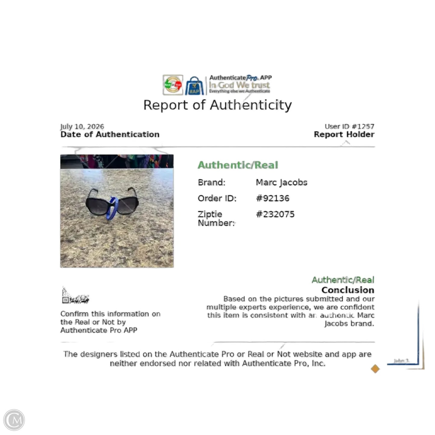 Sunglasses Luxury Designer By Marc Jacobs, Size: