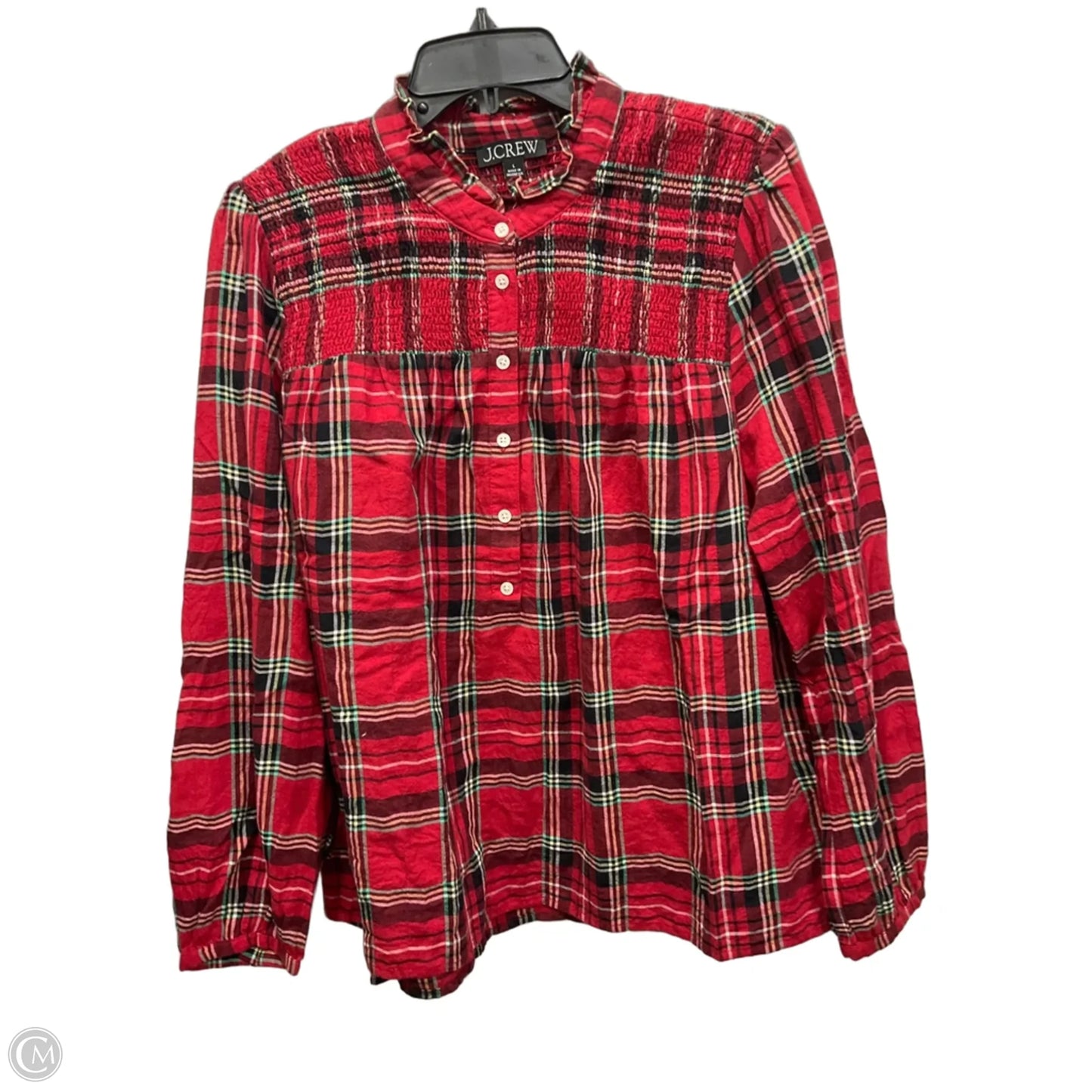 Top Long Sleeve By J. Crew In Plaid Pattern, Size: L