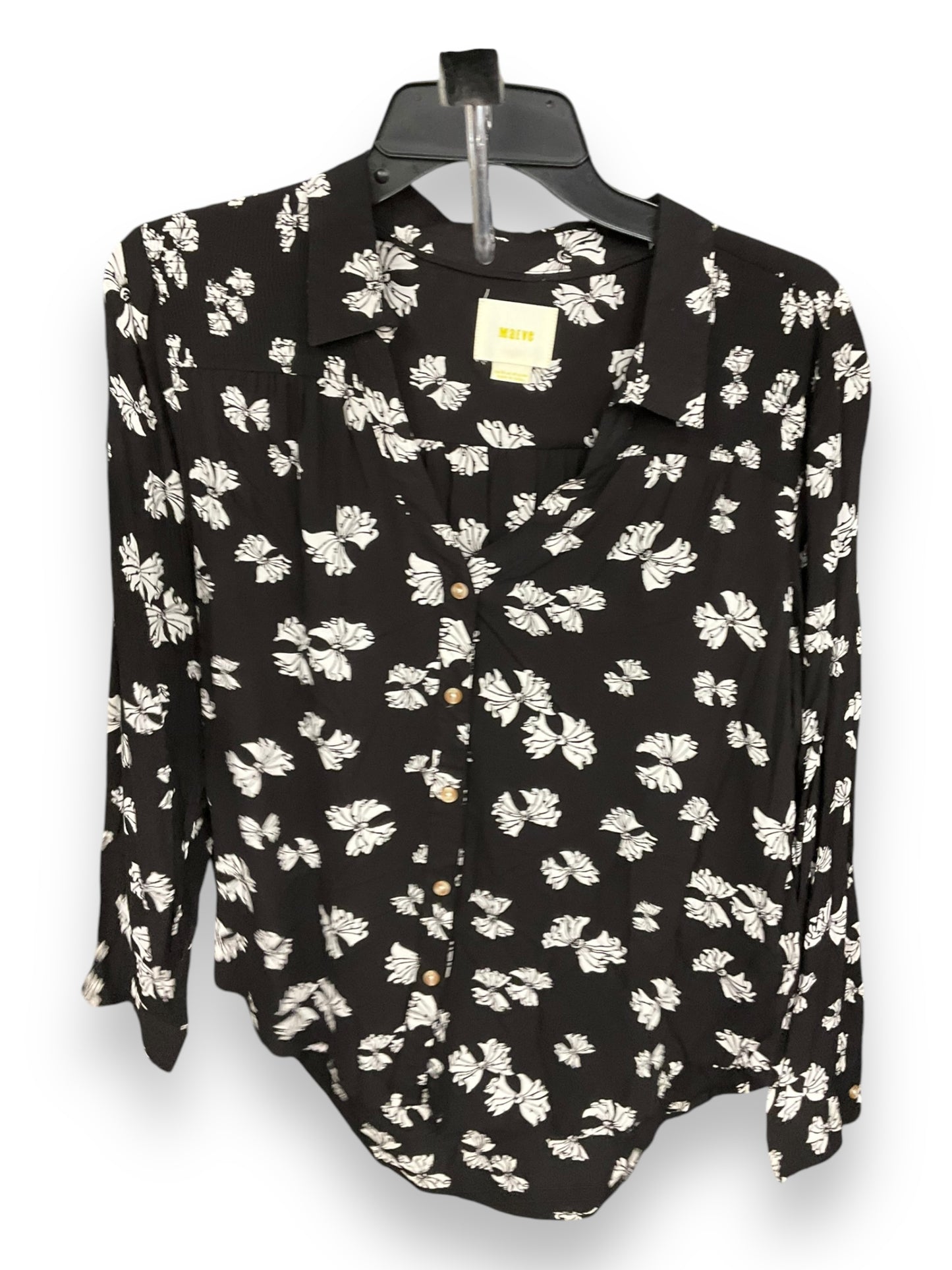 Blouse Long Sleeve By Maeve In Black & White, Size: 12