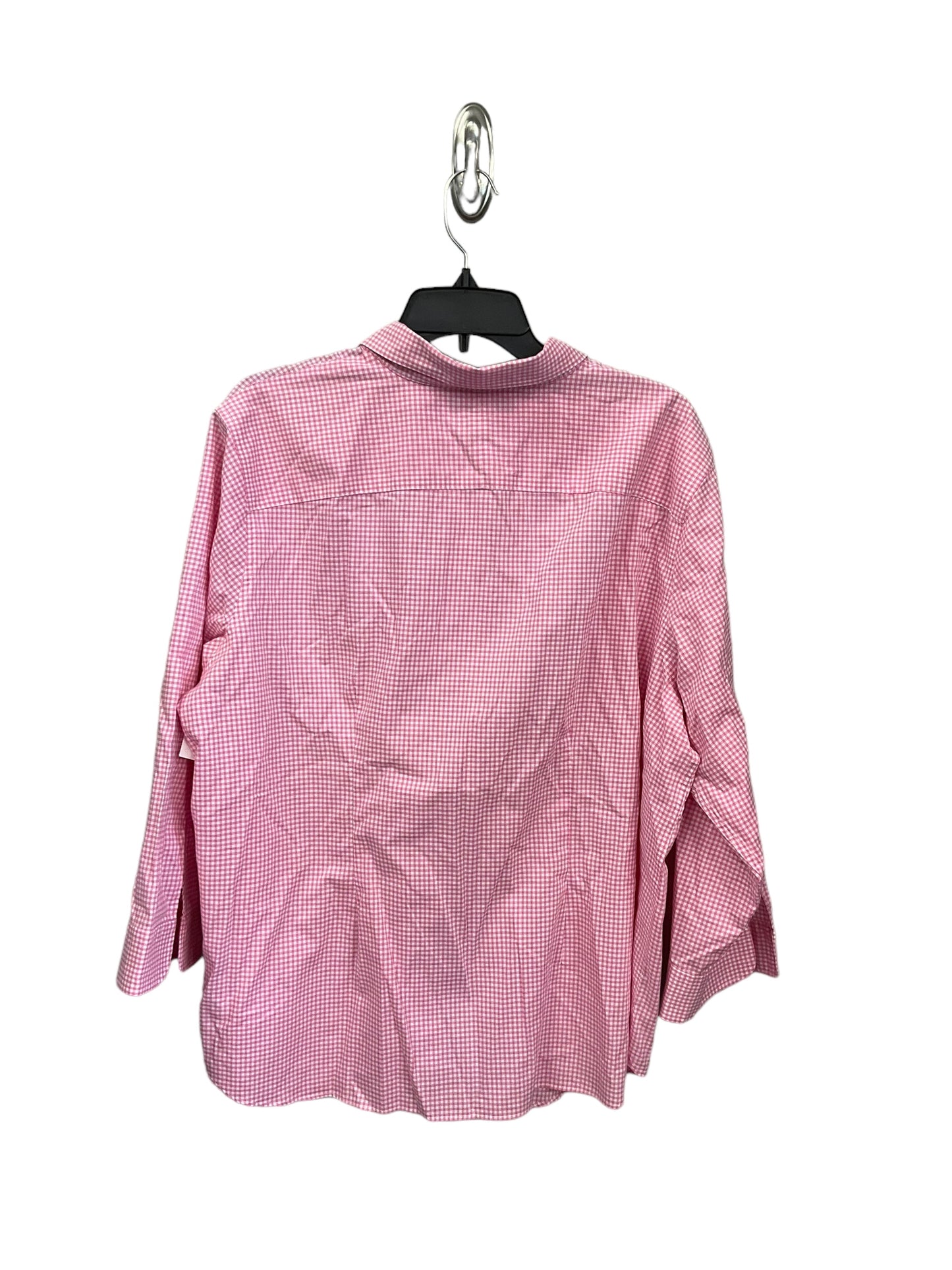 Pink & White Blouse Long Sleeve Lauren By Ralph Lauren, Size 2x