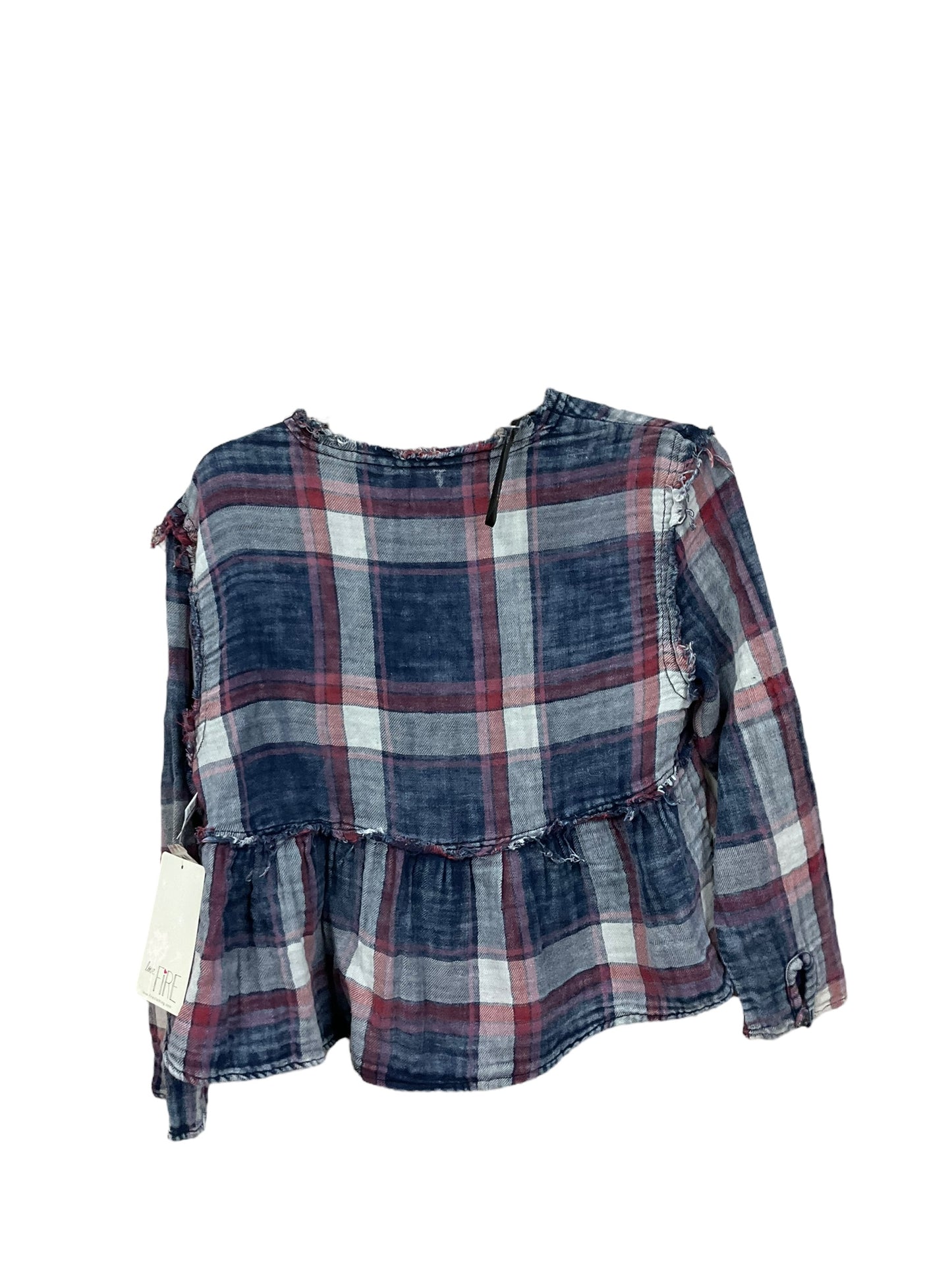 Top Long Sleeve By Love Fire In Plaid Pattern, Size: S