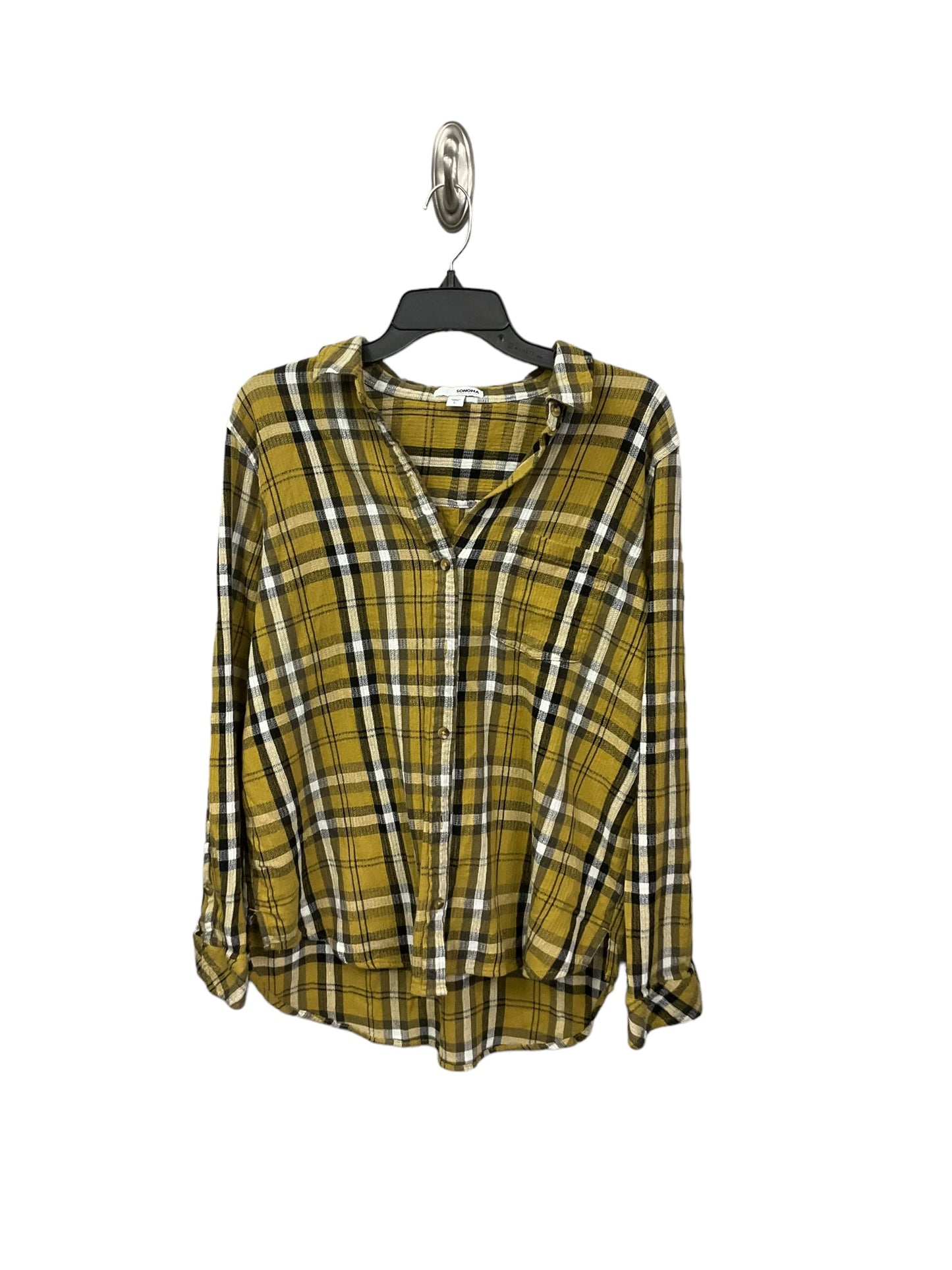 Blouse Long Sleeve By Sonoma In Plaid Pattern, Size: L