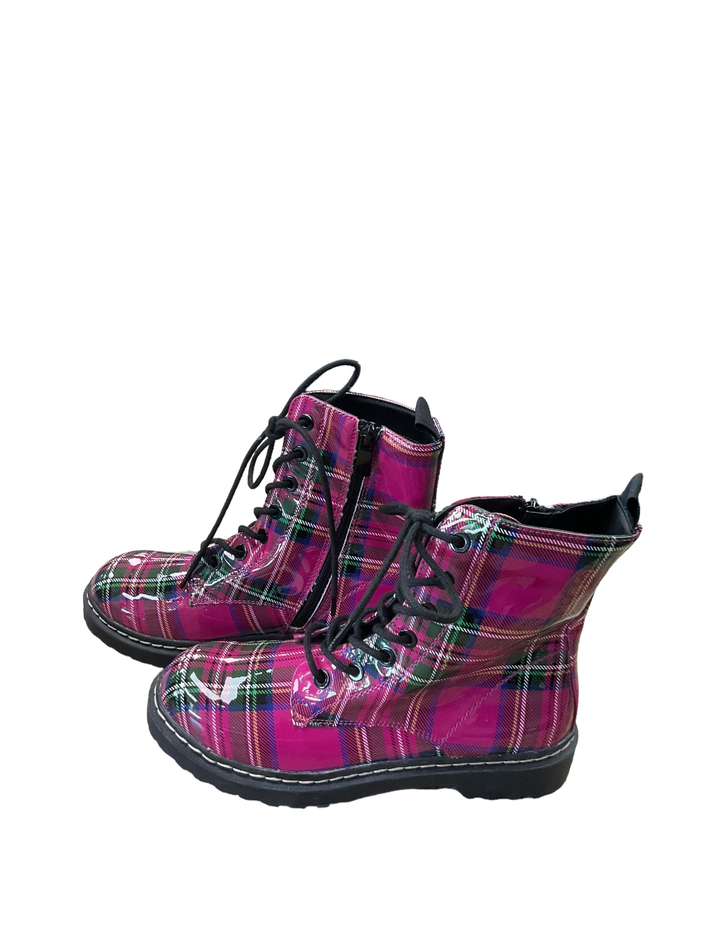 Boots Combat By Betsey Johnson In Plaid Pattern, Size: 6.5