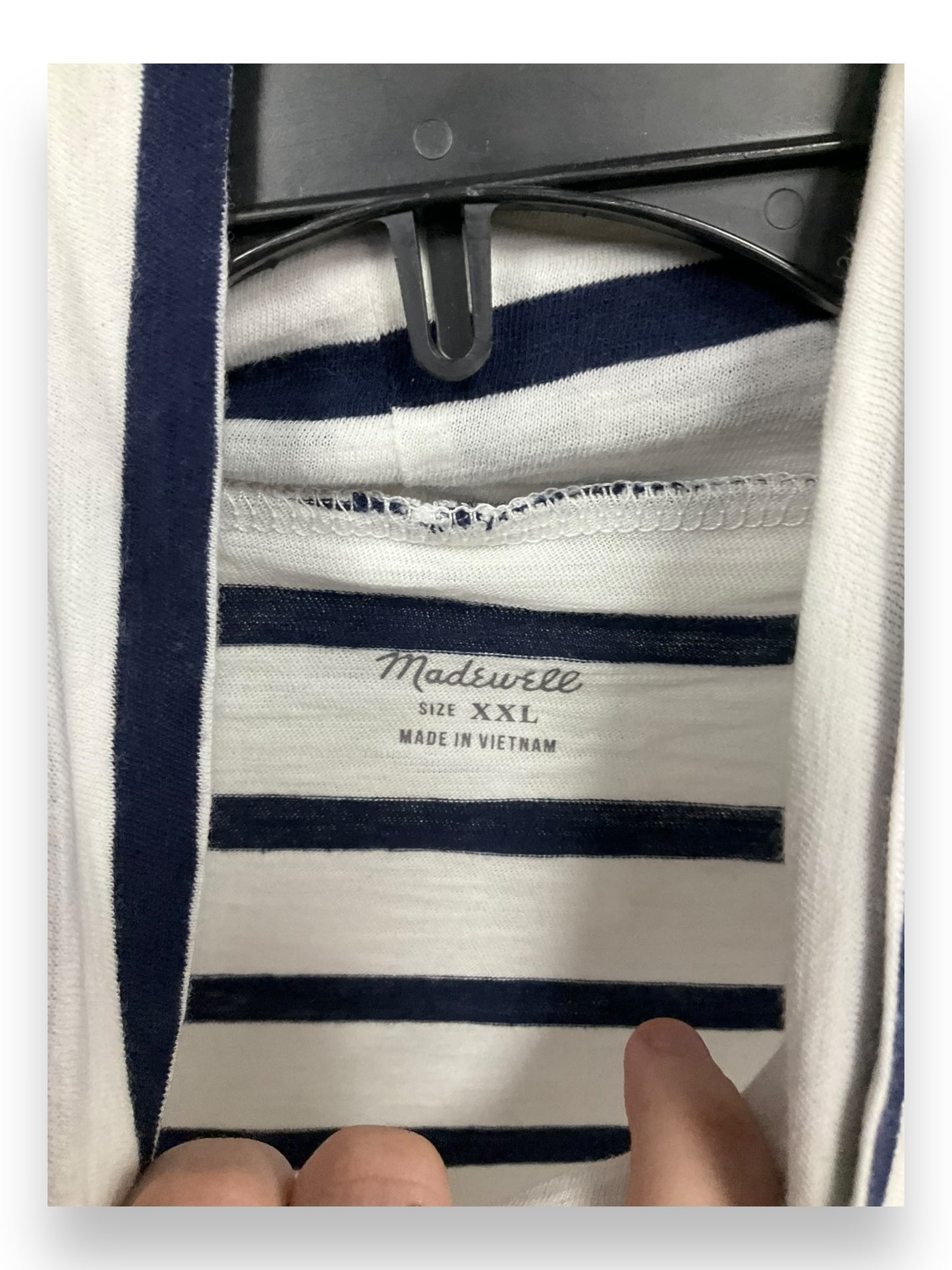 Top Long Sleeve By Madewell In Blue & White, Size: Xxl