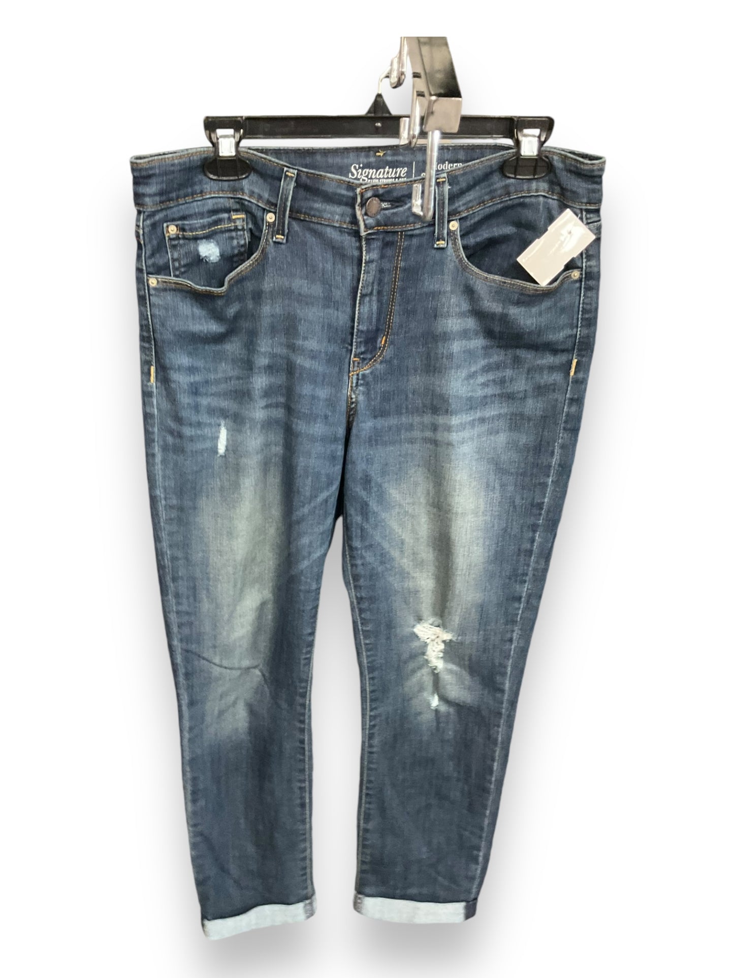 Jeans Skinny By Signature Collection In Blue Denim, Size: 12