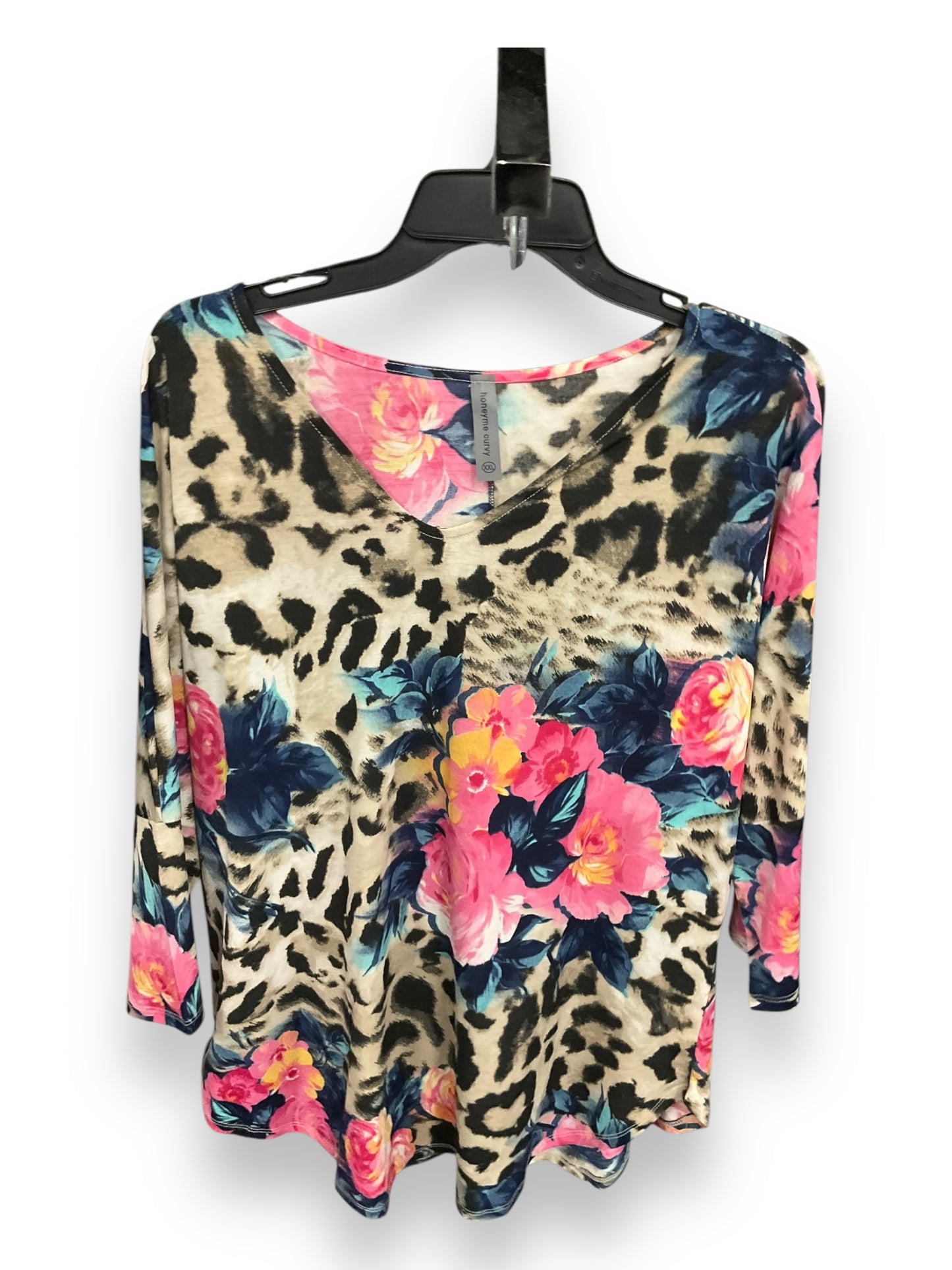 Top 3/4 Sleeve By Honeyme In Multi-colored, Size: Xxl