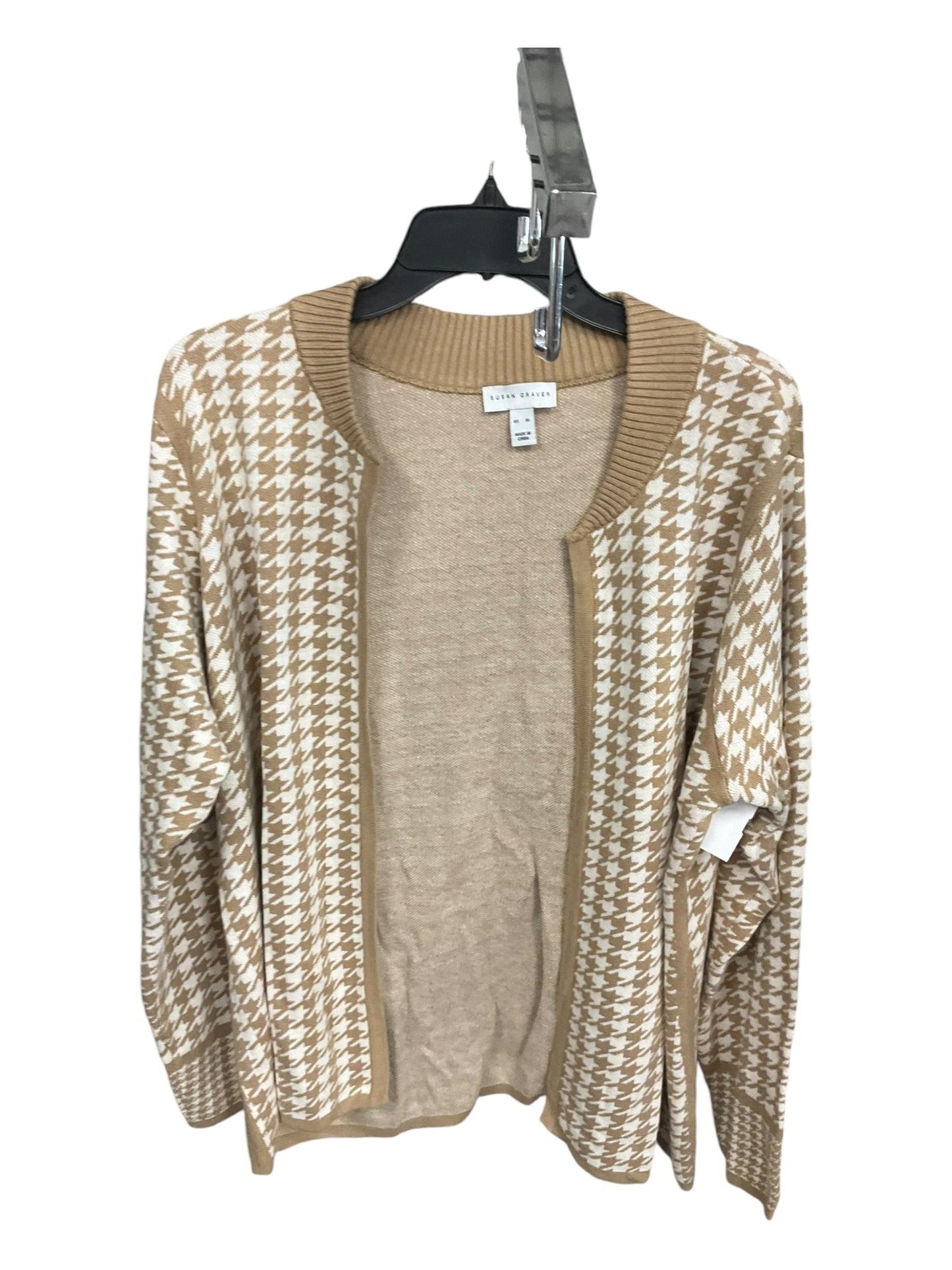 Sweater Cardigan By Susan Graver In Tan & White, Size: Xl