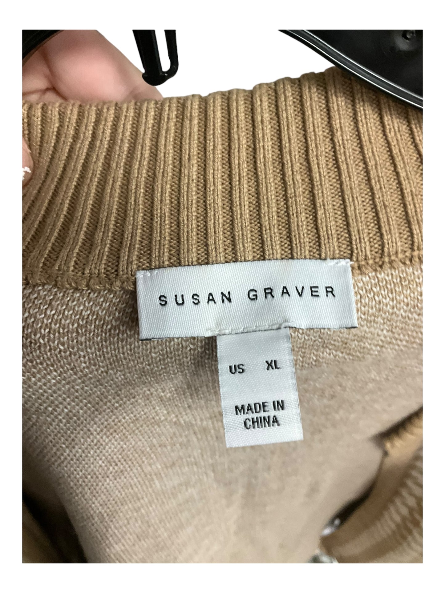 Sweater Cardigan By Susan Graver In Tan & White, Size: Xl