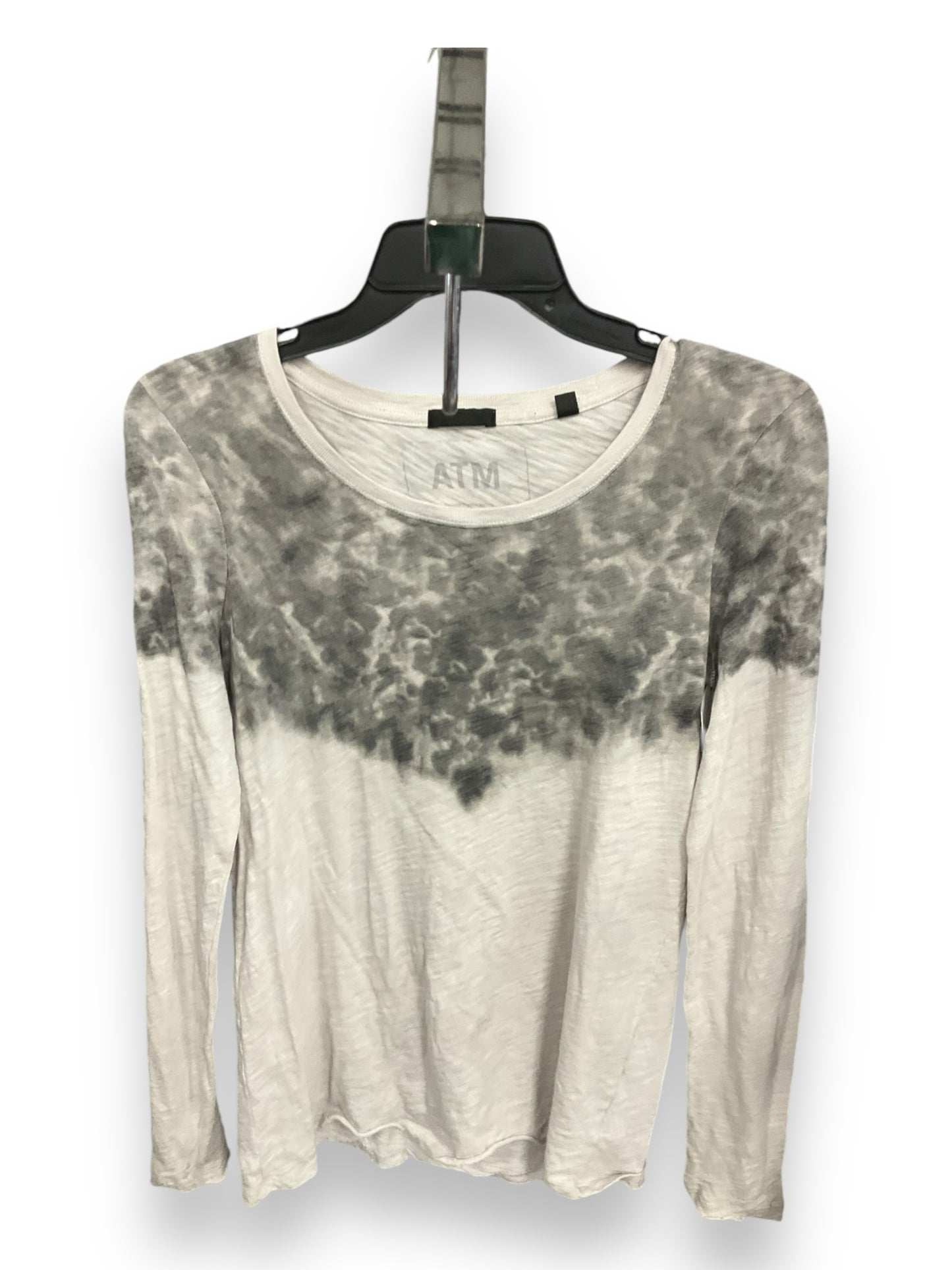 Top Long Sleeve By Atm In Grey & White, Size: M