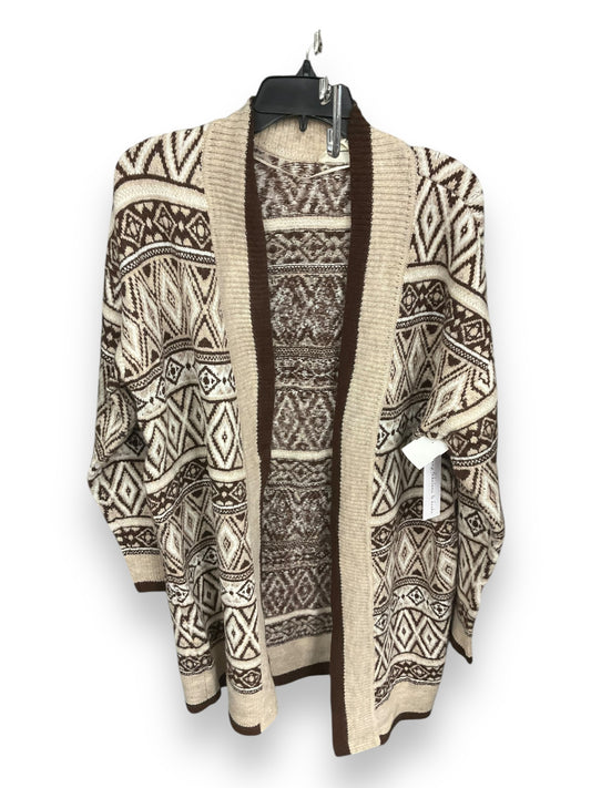 Sweater Cardigan By Jessica Simpson In Brown & Cream, Size: M