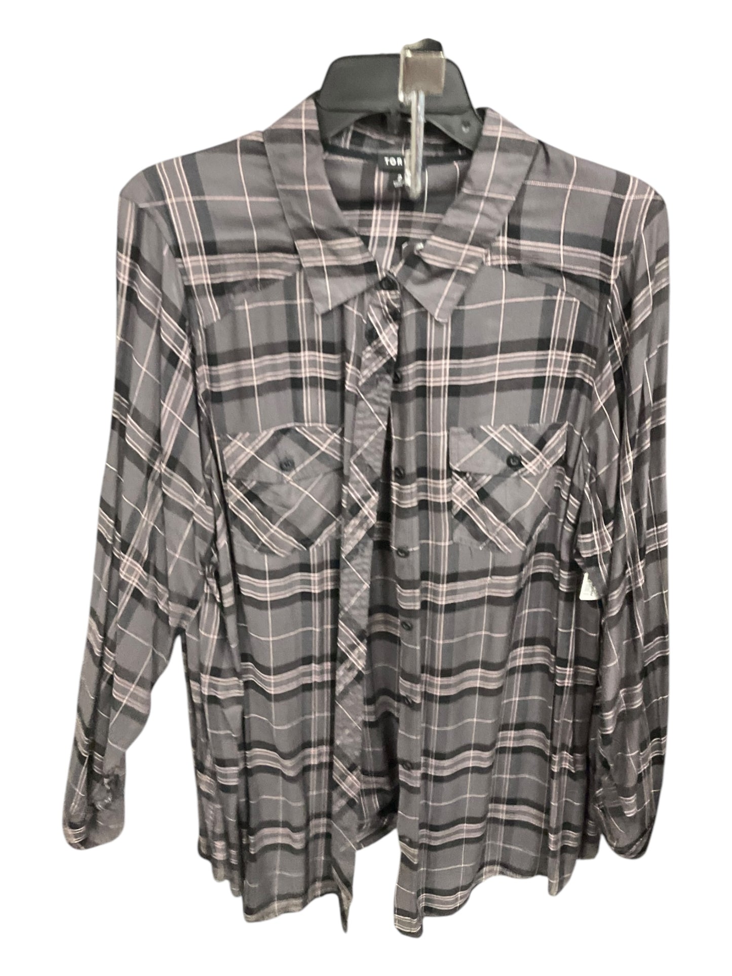 Top Long Sleeve By Torrid In Plaid Pattern, Size: 2x