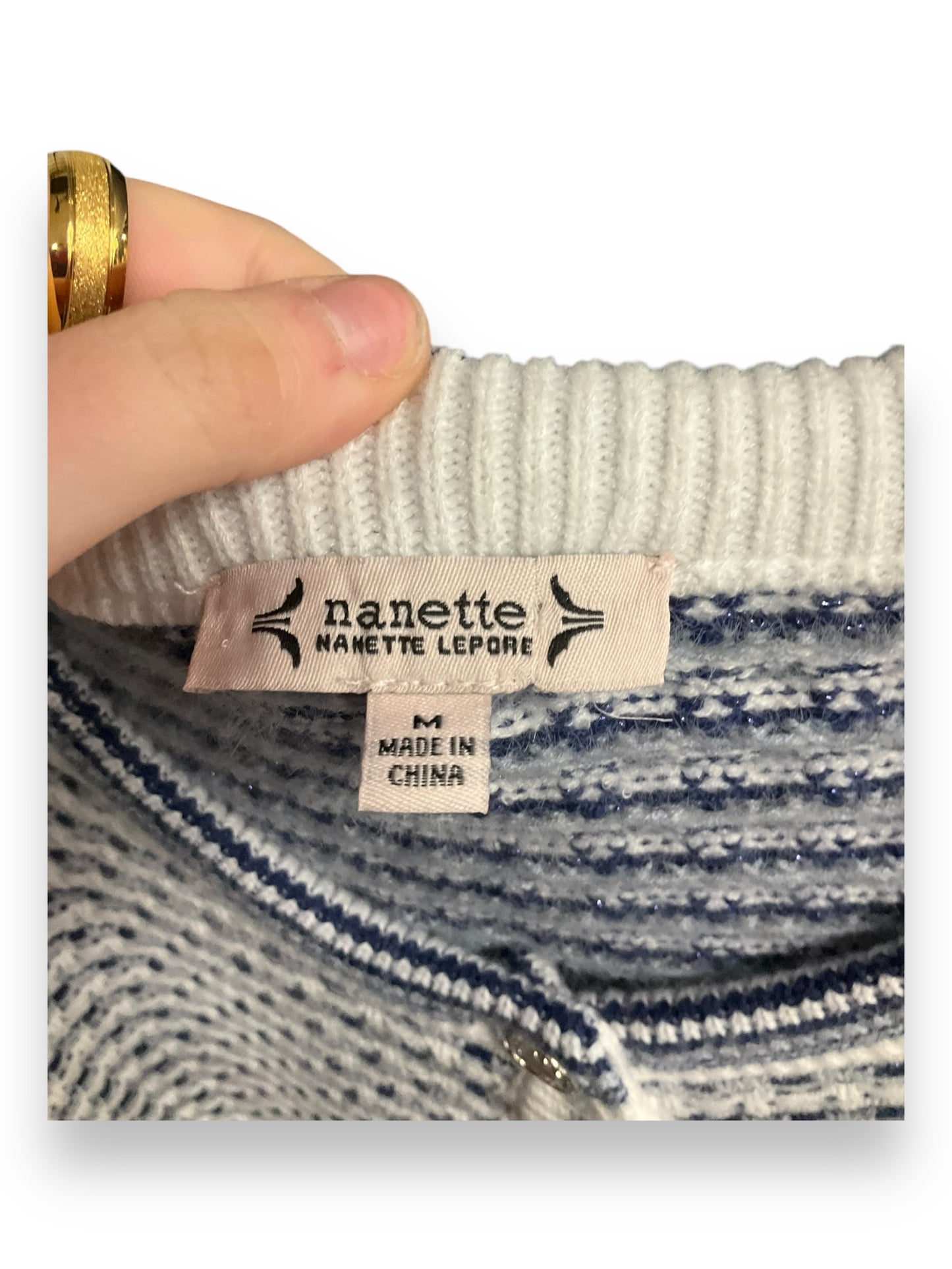 Sweater Cardigan By Nanette By Nanette Lepore In Blue & White, Size: M