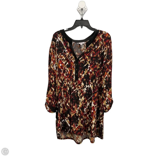 Top 3/4 Sleeve By Avenue In Brown & Orange, Size: 3x