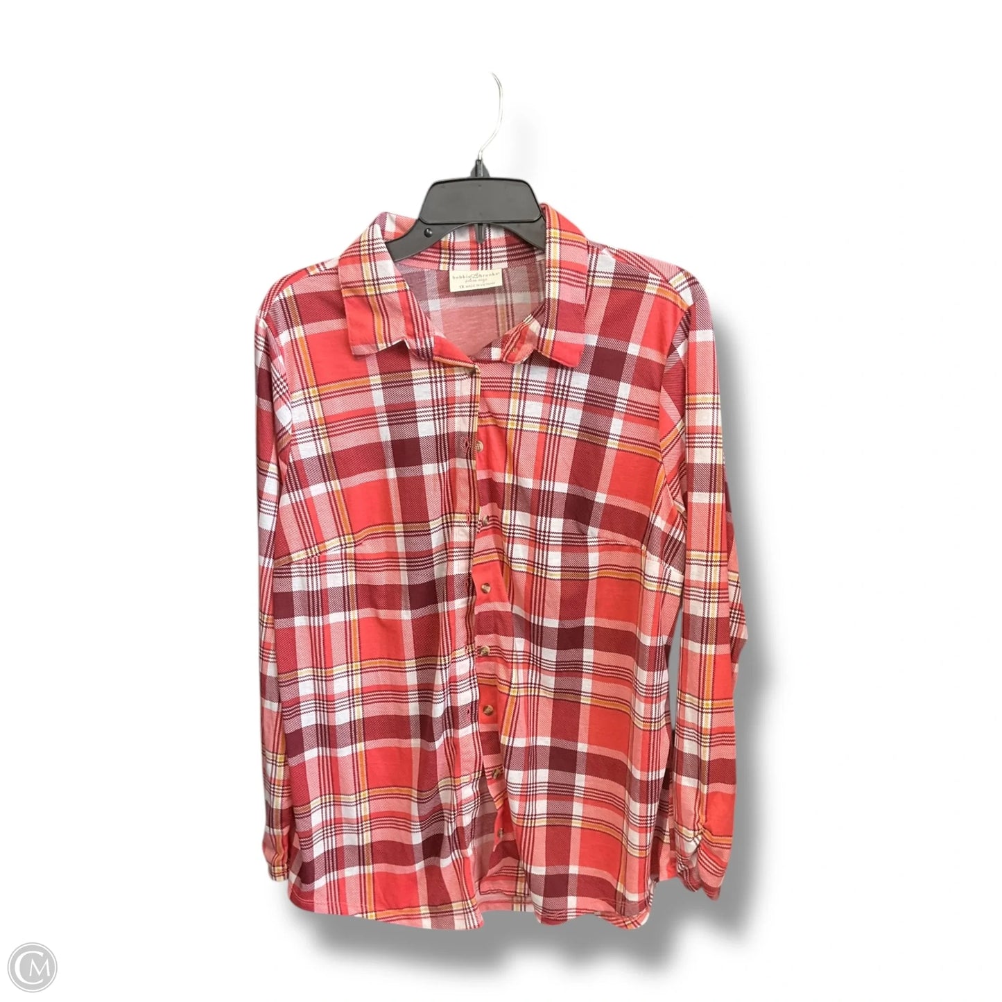 Blouse Long Sleeve By Bobbie Brooks In Plaid Pattern, Size: 1x