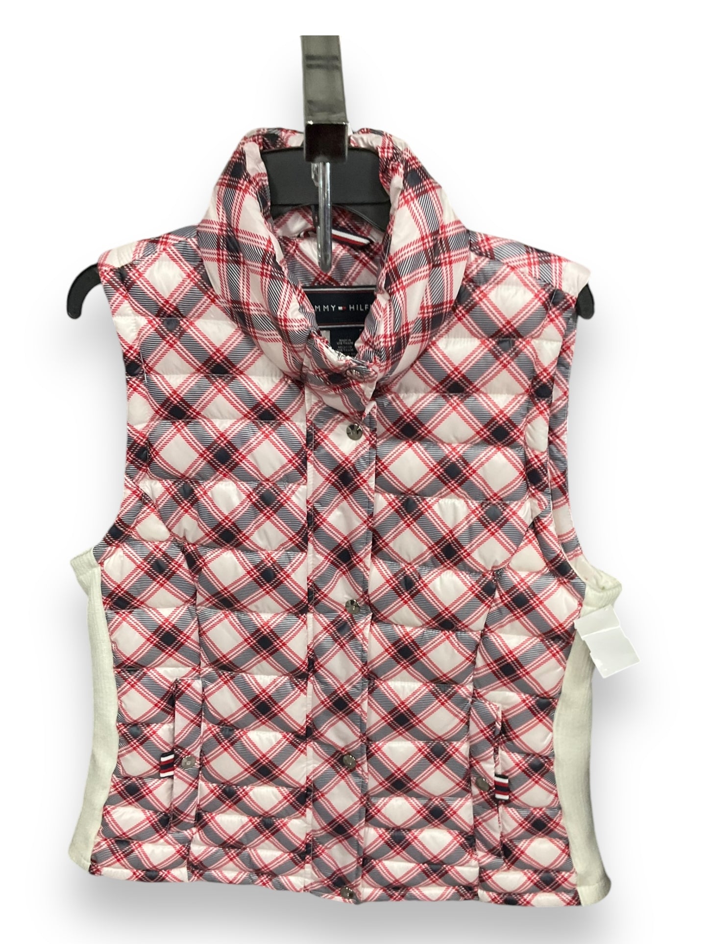 Vest Puffer & Quilted By Tommy Hilfiger In Plaid Pattern, Size: L