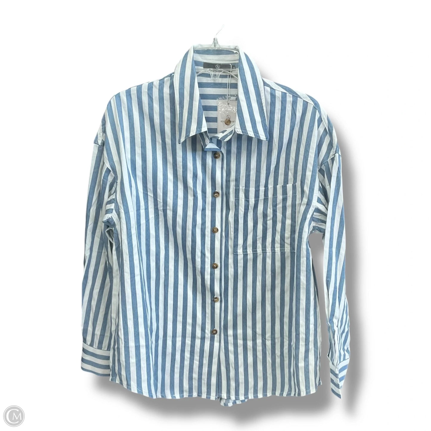 Blouse Long Sleeve By Clothes Mentor In Blue & White, Size: M