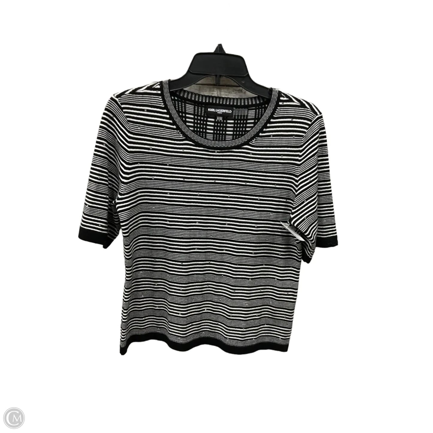 Top Short Sleeve Designer By Karl Lagerfeld In Black & White, Size: M