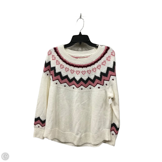 Sweater By Loft In Cream & Pink, Size: M