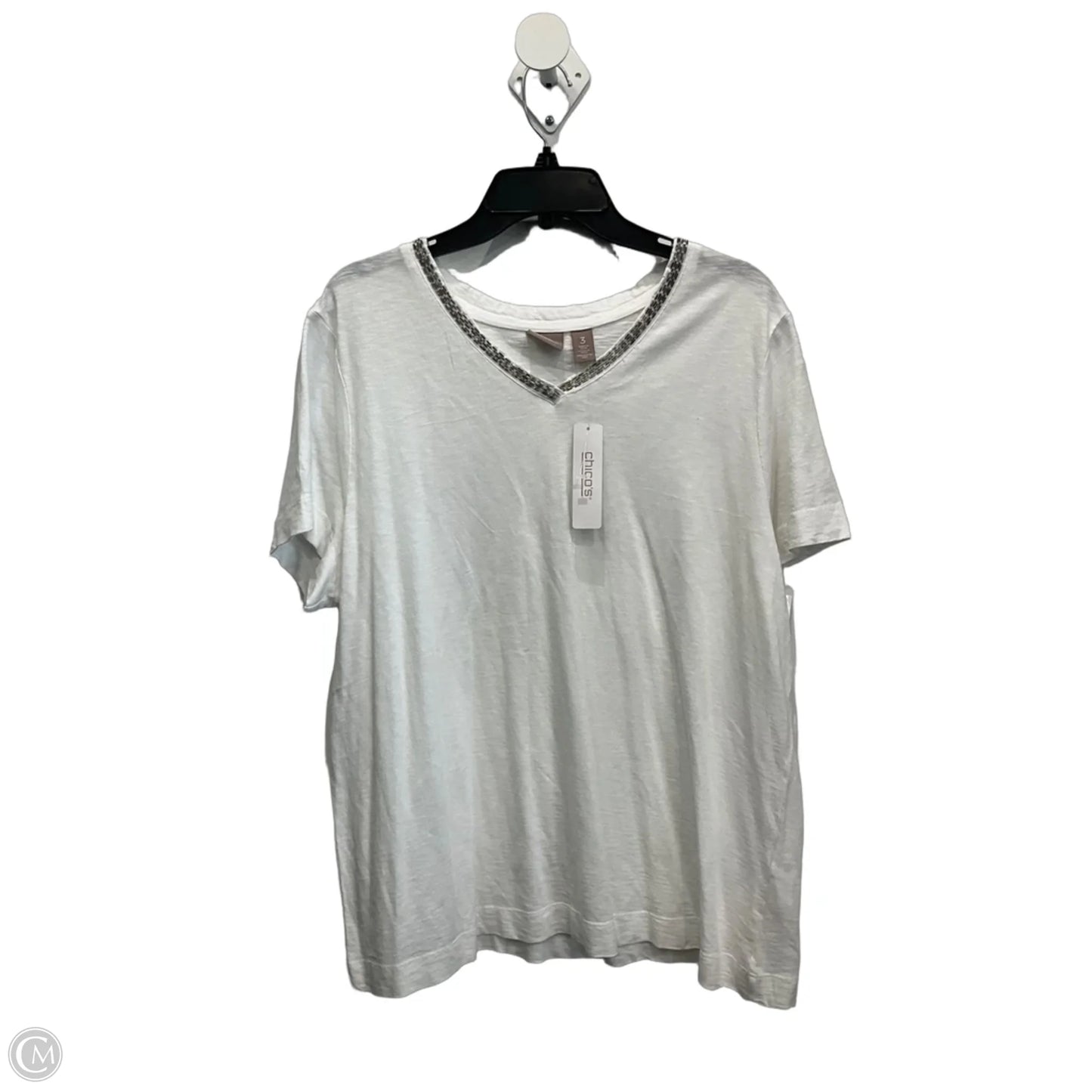 Top Short Sleeve By Chicos In White, Size: Xl