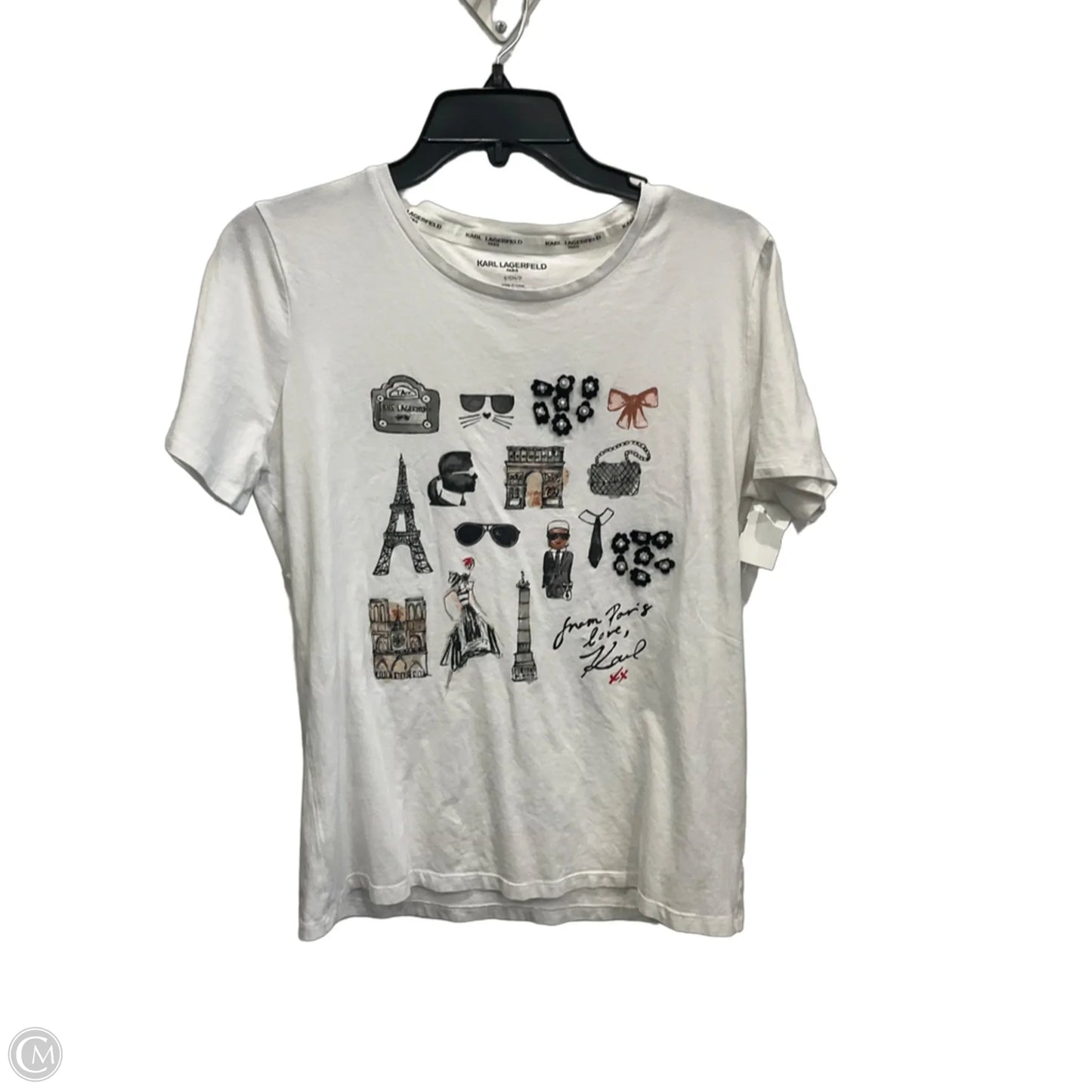 Top Short Sleeve Designer By Karl Lagerfeld In White, Size: Sp
