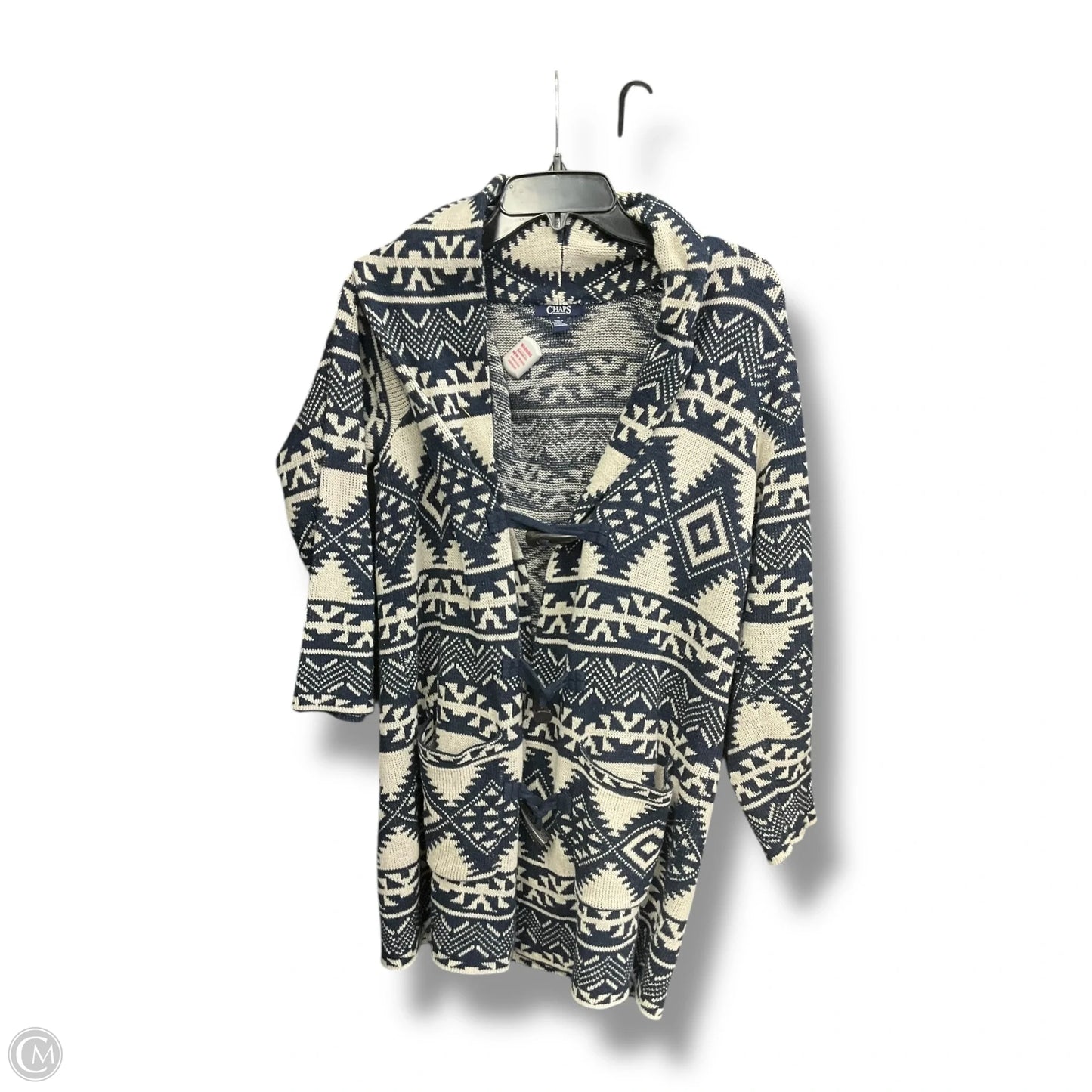 Cardigan By Chaps In Blue & White, Size: M