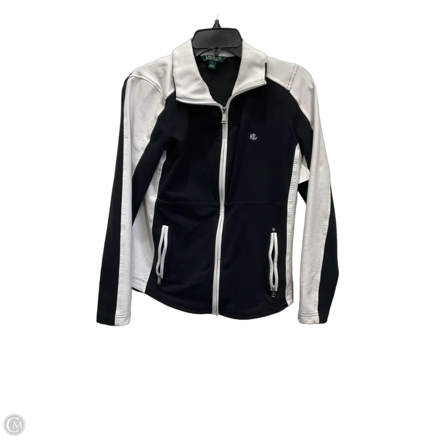Athletic Jacket By Lauren By Ralph Lauren In Black & White, Size: M
