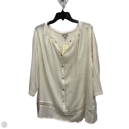 Blouse 3/4 Sleeve By Lucky Brand In Ivory, Size: 1x