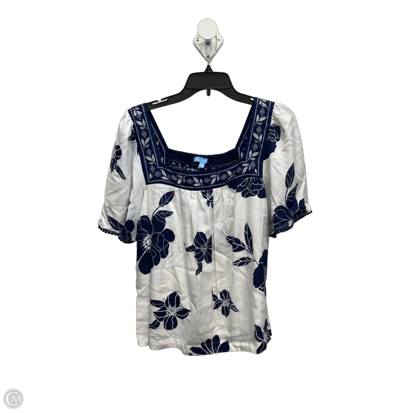 Top Short Sleeve By Draper James In Blue & White, Size: L