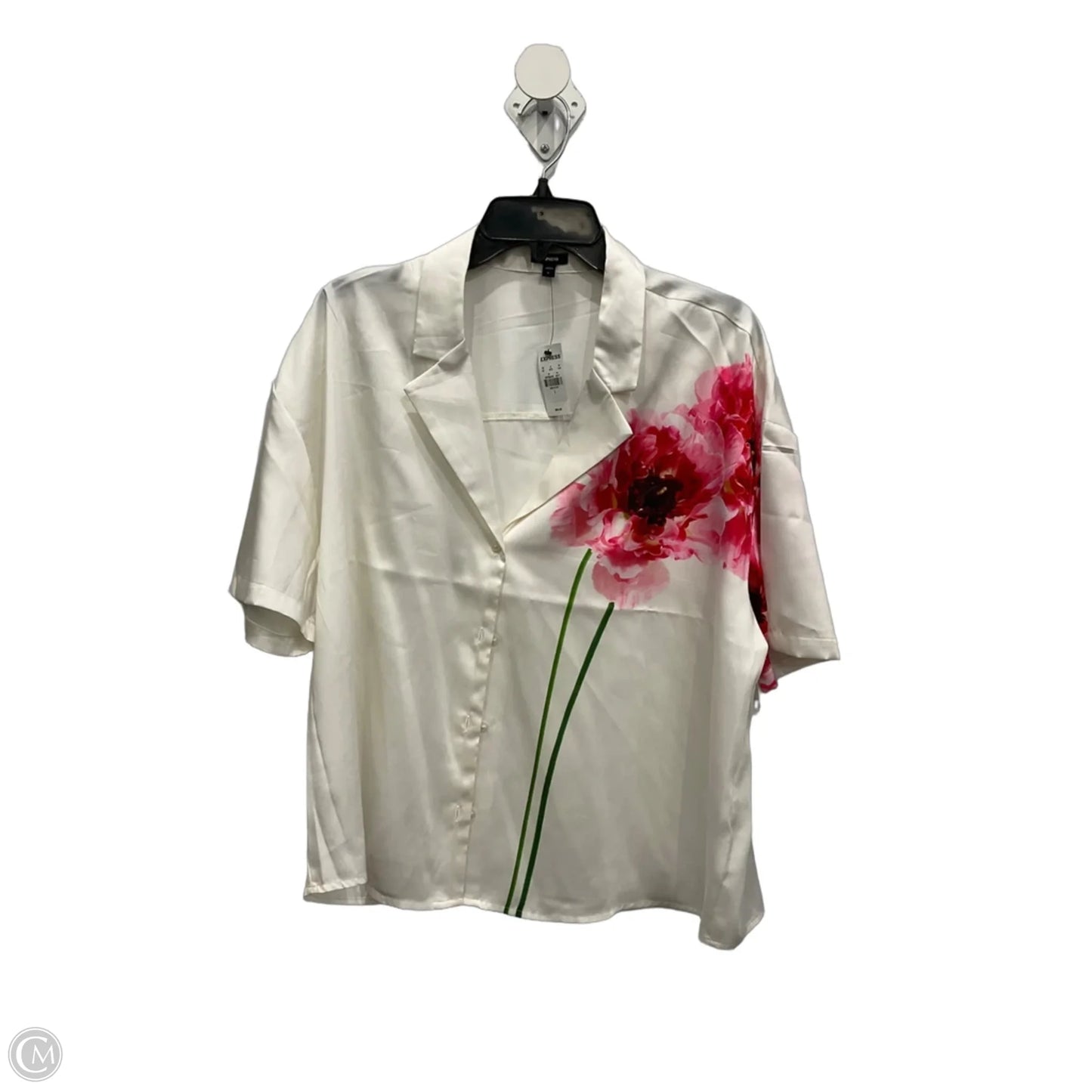 Top Short Sleeve By Express In Ivory, Size: Large