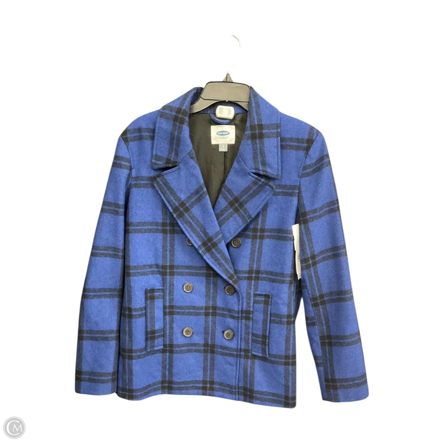 Coat Peacoat By Old Navy In Black & Blue, Size: L