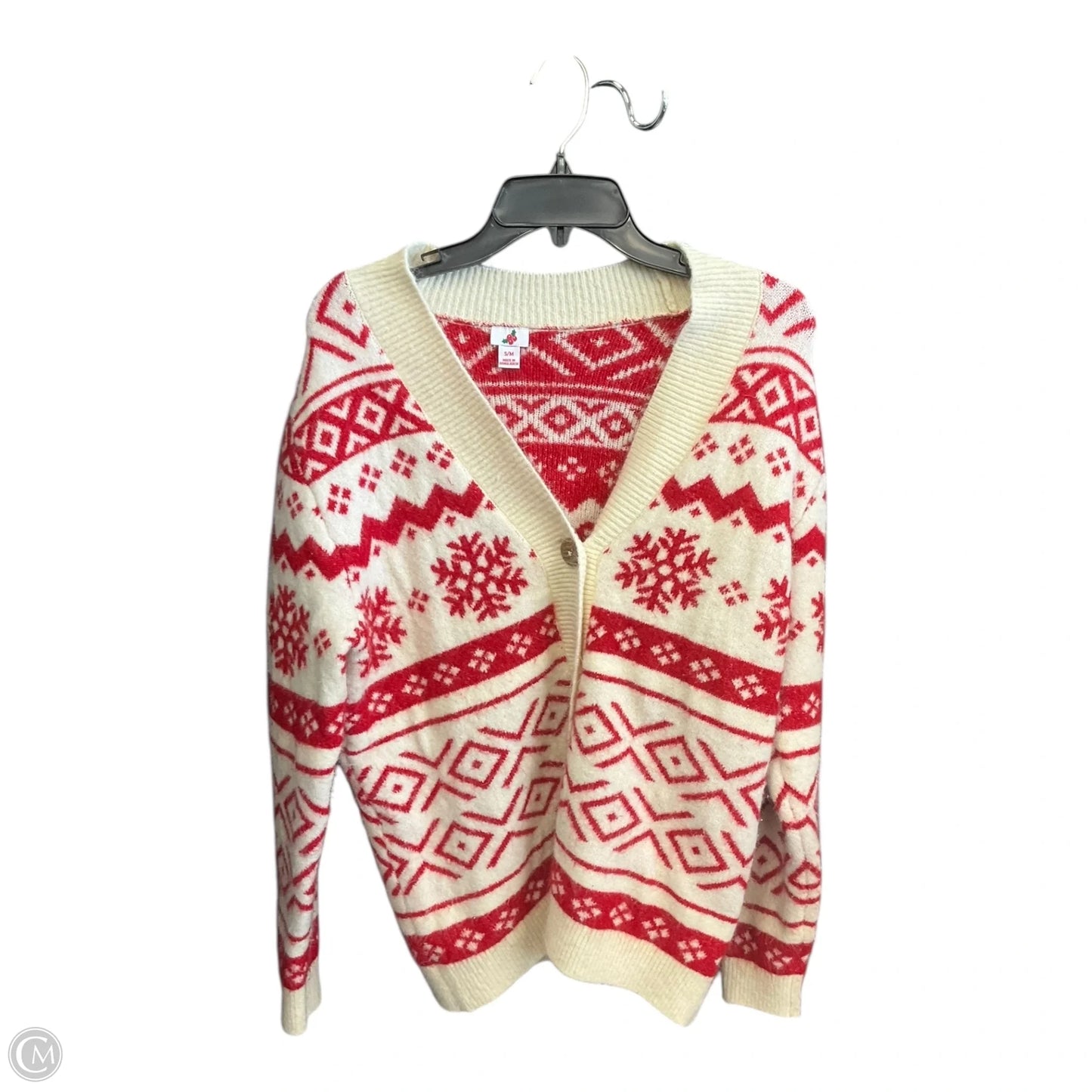 Sweater Cardigan By Clothes Mentor In Red & White, Size: M