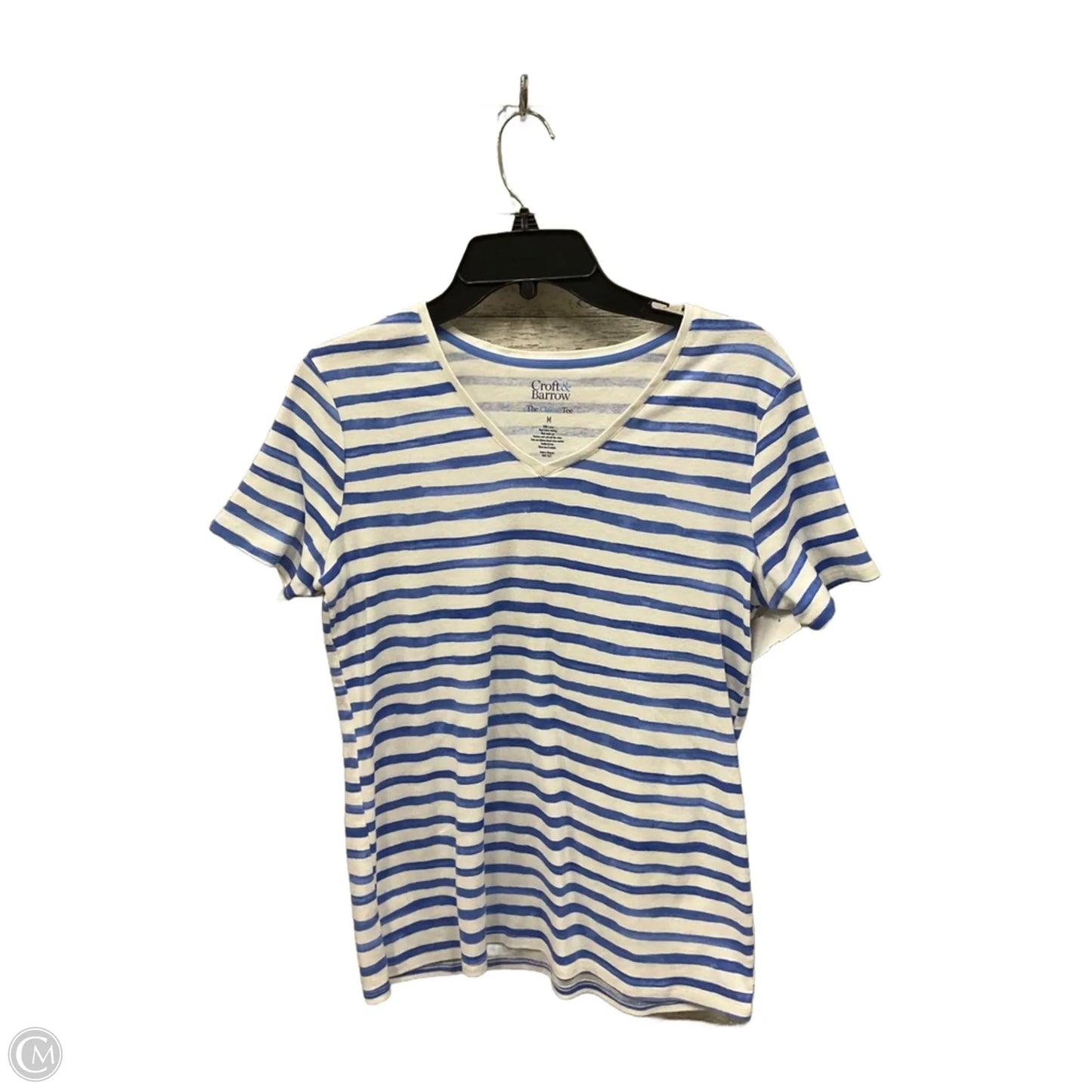 Top Short Sleeve Basic By Croft And Barrow In Blue & White, Size: M