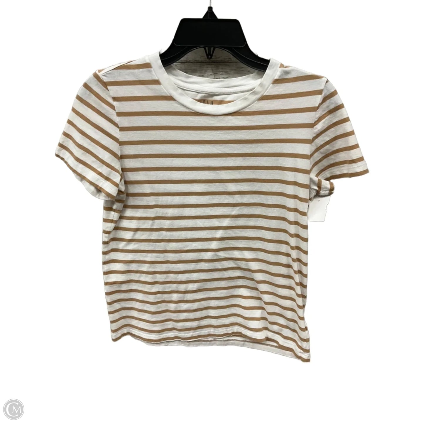 Top Short Sleeve Basic By Gap In Tan & White, Size: S