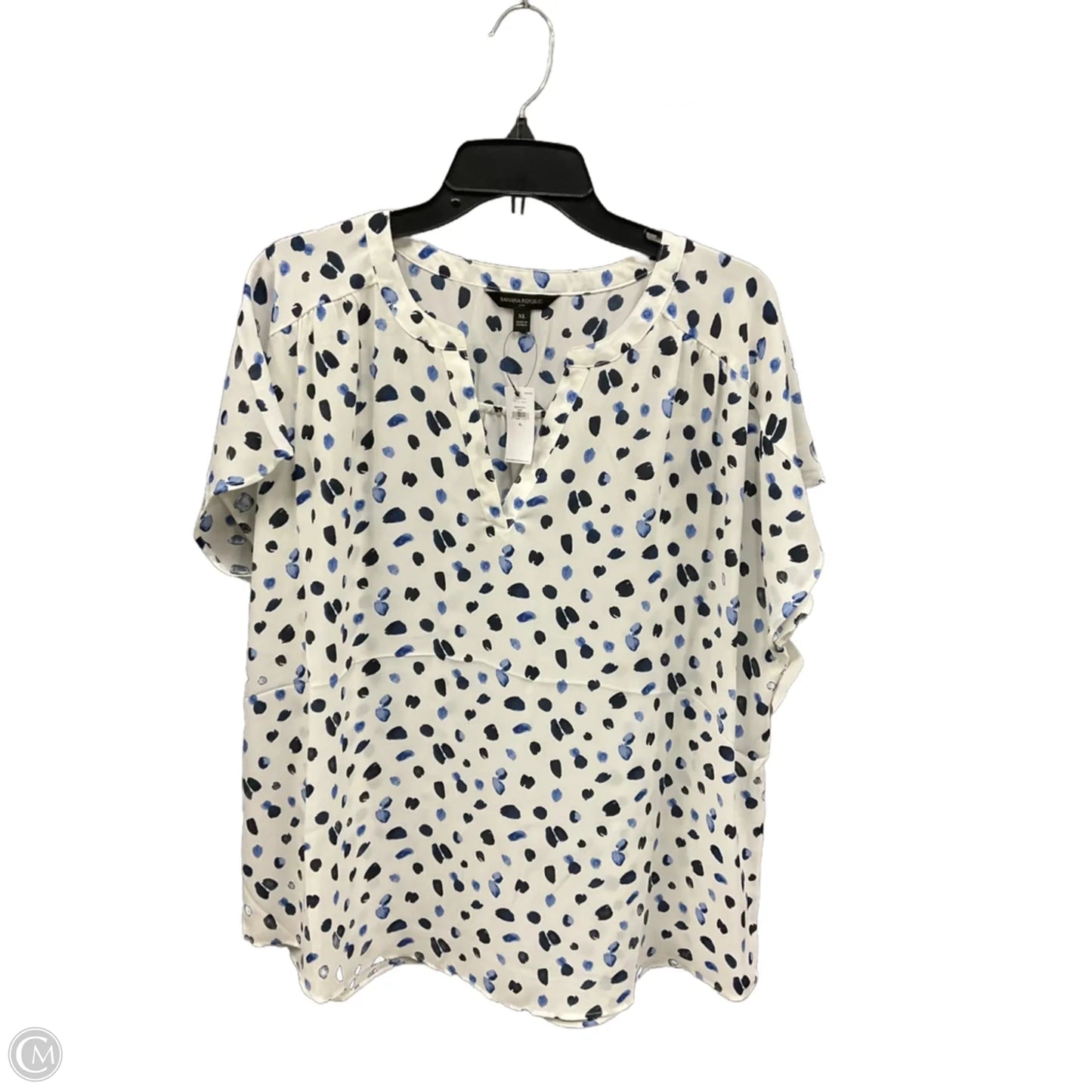 Top Short Sleeve By Banana Republic In Blue & White, Size: Xl