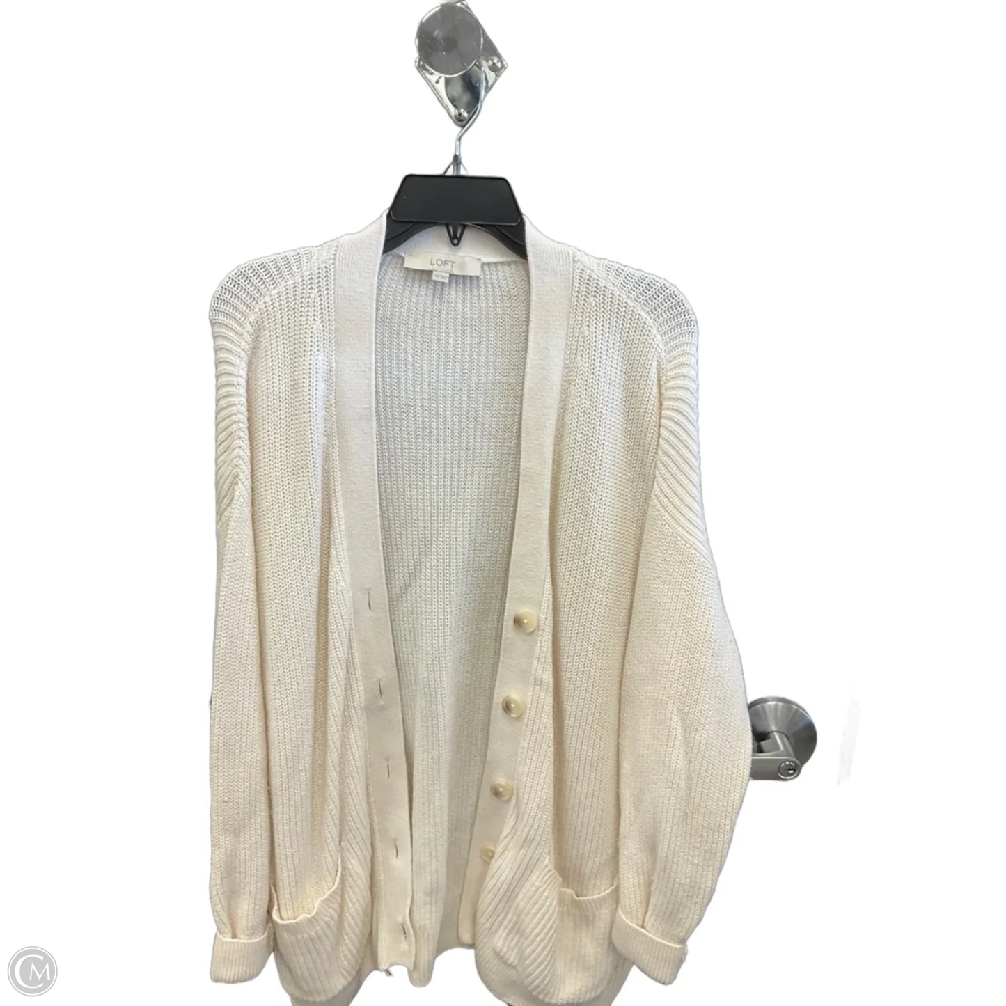 Sweater Cardigan By Loft In Cream, Size: Xxl