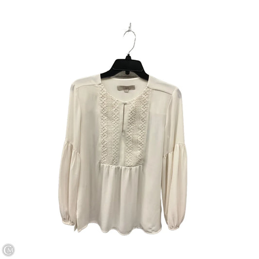 Top Long Sleeve By Loft In Cream, Size: Xs