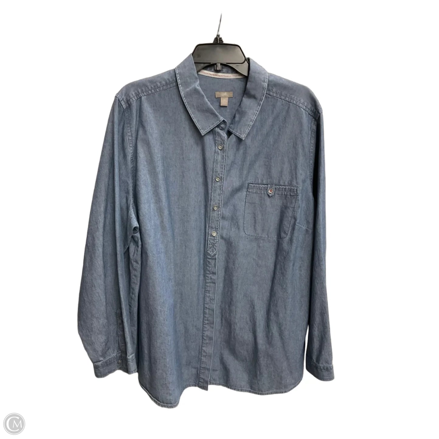 Blouse Long Sleeve By J. Jill In Blue Denim, Size: 2x