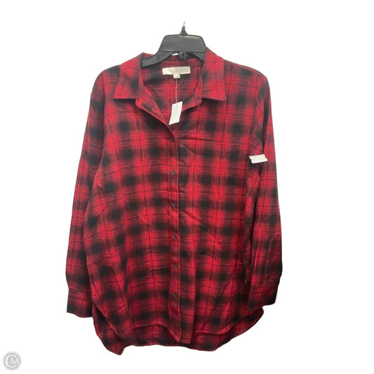 Blouse Long Sleeve By Loft In Black & Red, Size: L