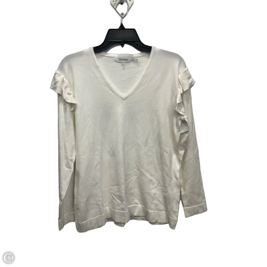 Top Long Sleeve By Calvin Klein In White, Size: M