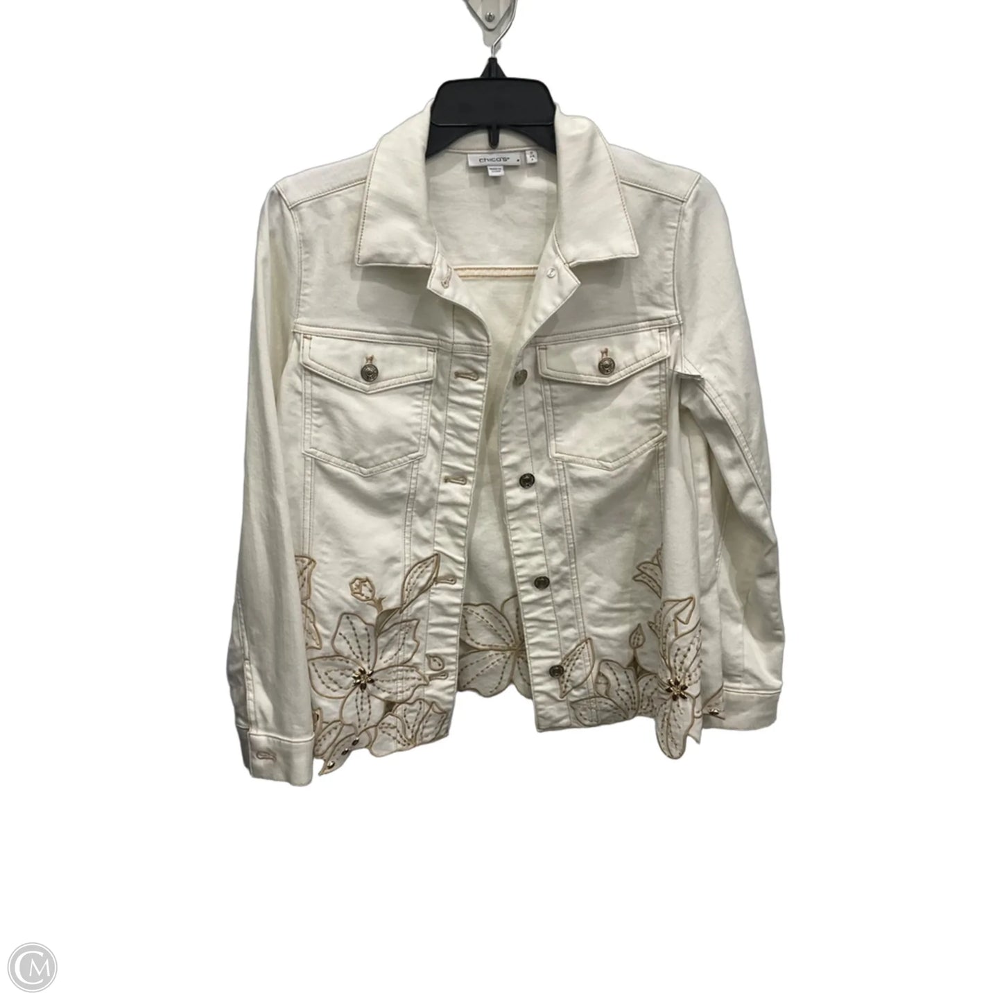 Jacket Denim By Chicos In White Denim, Size: S