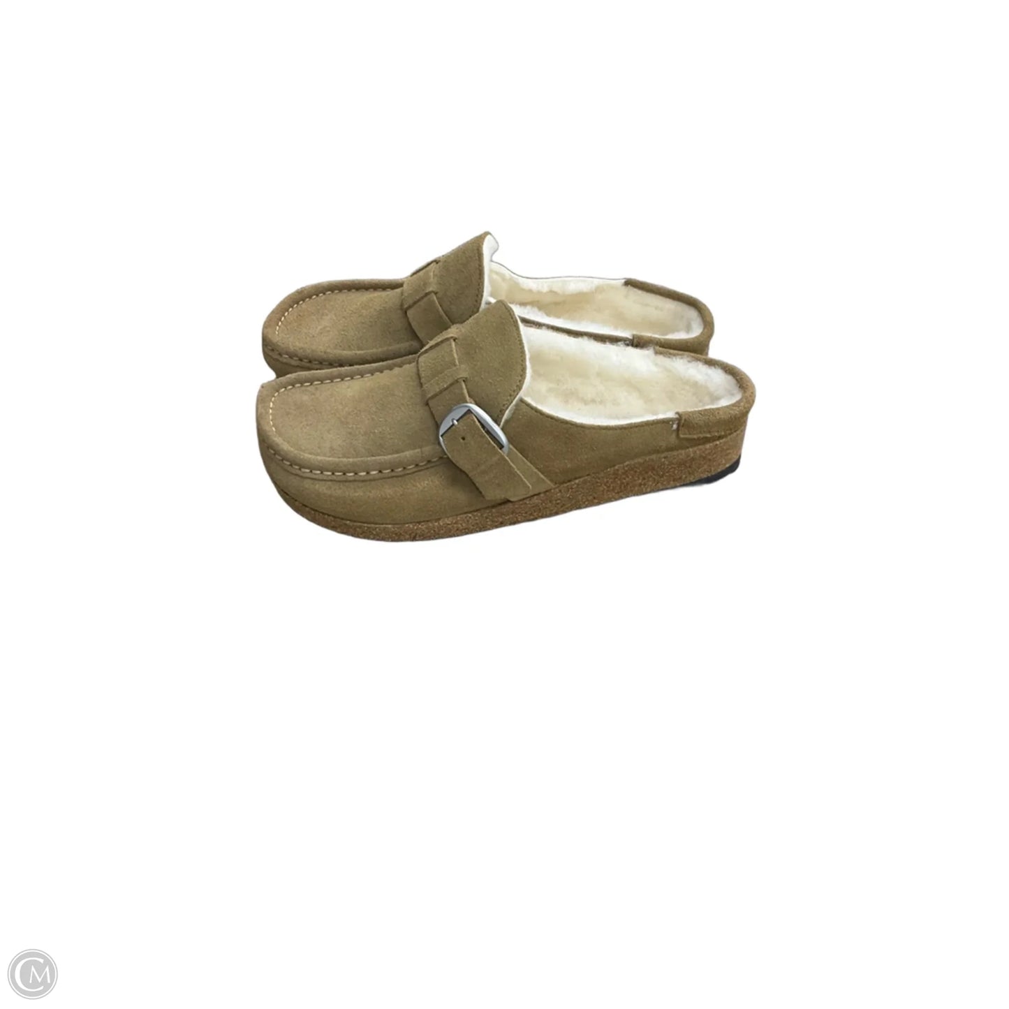 Shoes Flats By Birkenstock In Brown & Cream, Size: 7.5
